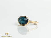 Blue Tourmaline Ring | Oval Cabochon | Indicolite Tourmaline Ring -