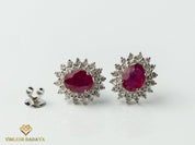 2 Carat Red Ruby Earrings | Ruby Diamond Studs | July Birthstone Earrings | Double Halo Ruby Earrings | Gift for Her -