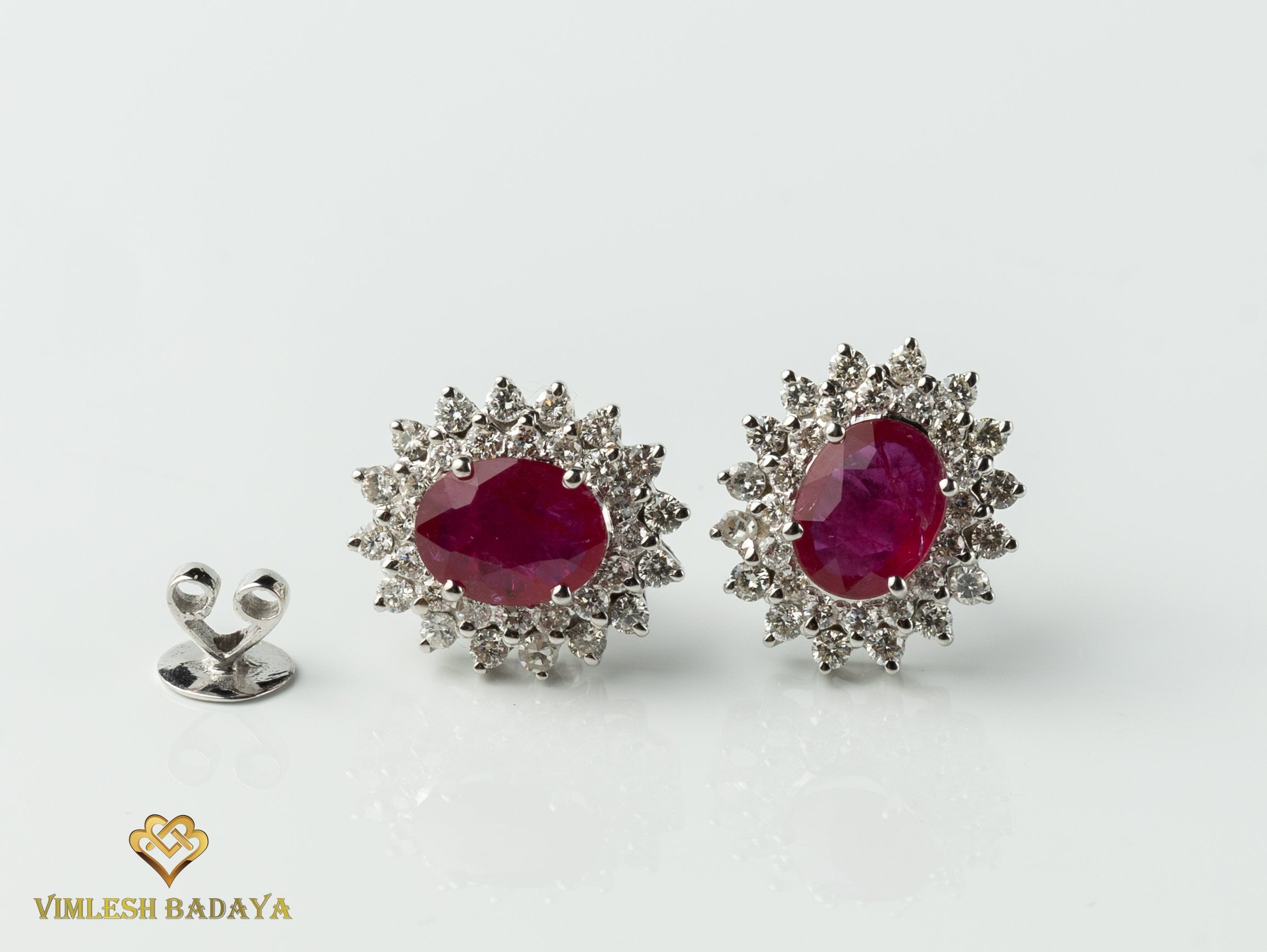 2 Carat Red Ruby Earrings | Ruby Diamond Studs | July Birthstone Earrings | Double Halo Ruby Earrings | Gift for Her -