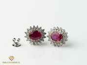 2 Carat Red Ruby Earrings | Ruby Diamond Studs | July Birthstone Earrings | Double Halo Ruby Earrings | Gift for Her -