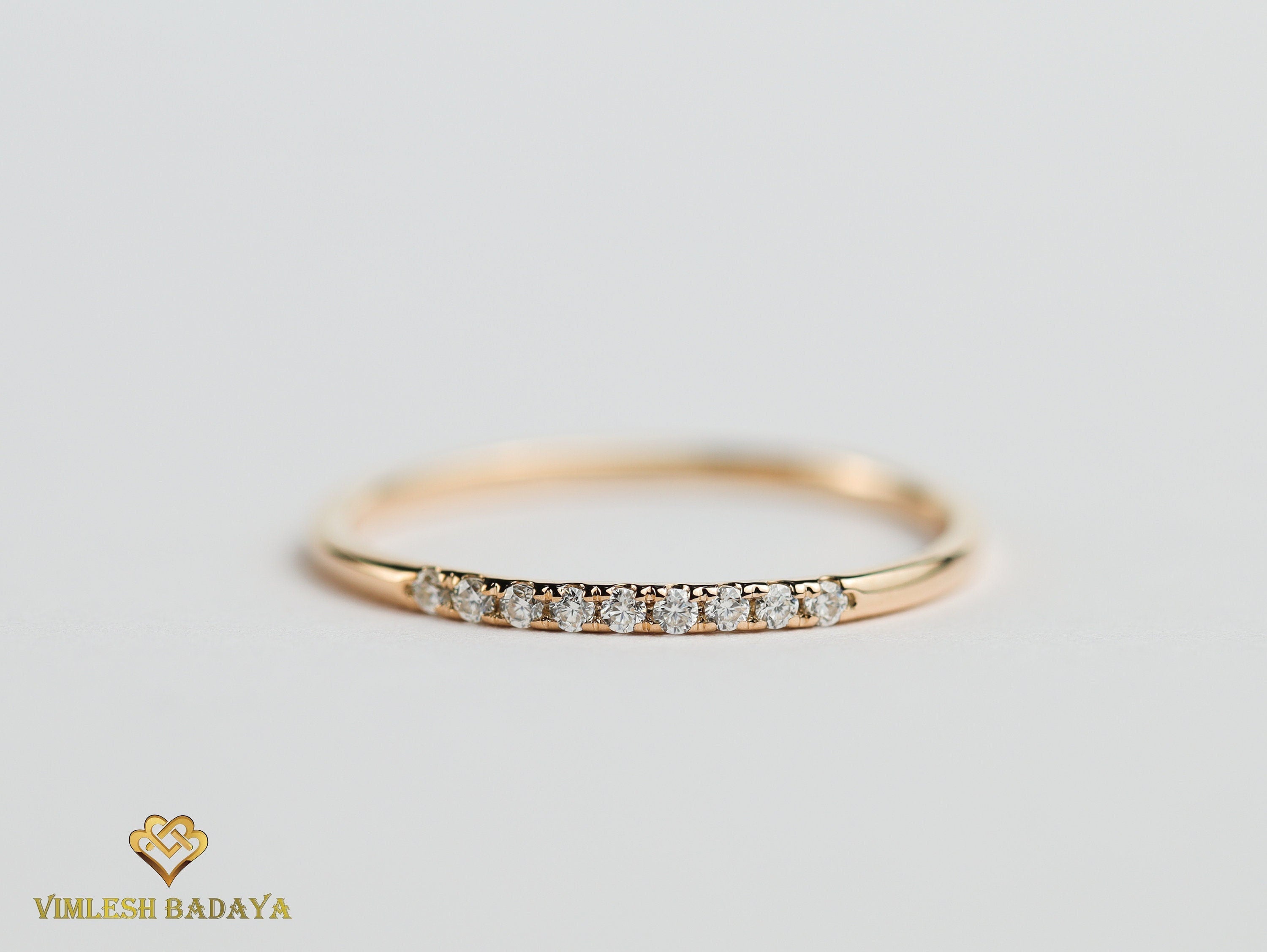 Diamond Wedding Band | Thin Stacking Ring | Half Eternity Diamond Ring | Wedding Band -