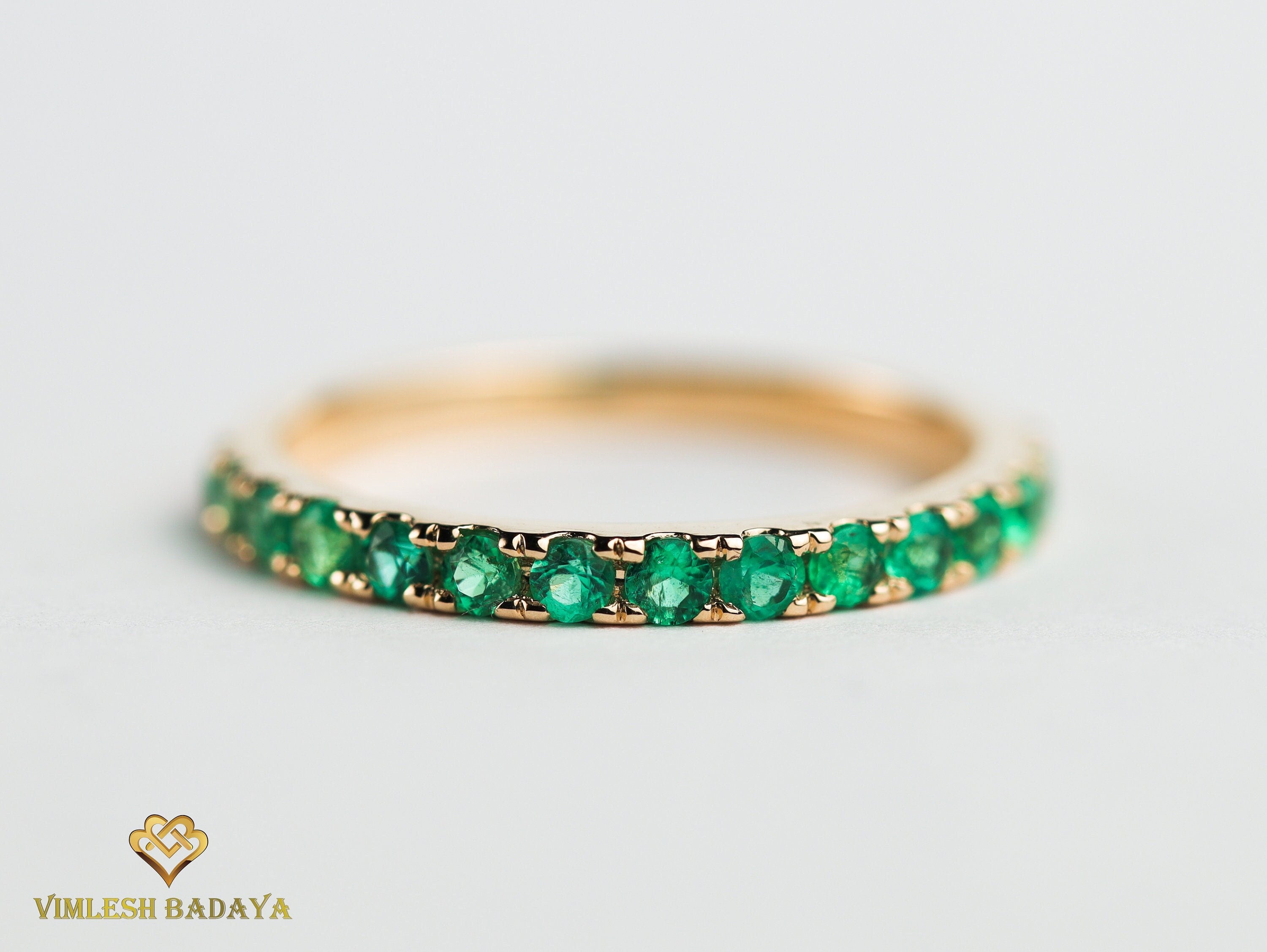 Emerald Wedding Band | 2mm Emerald Eternity Ring -