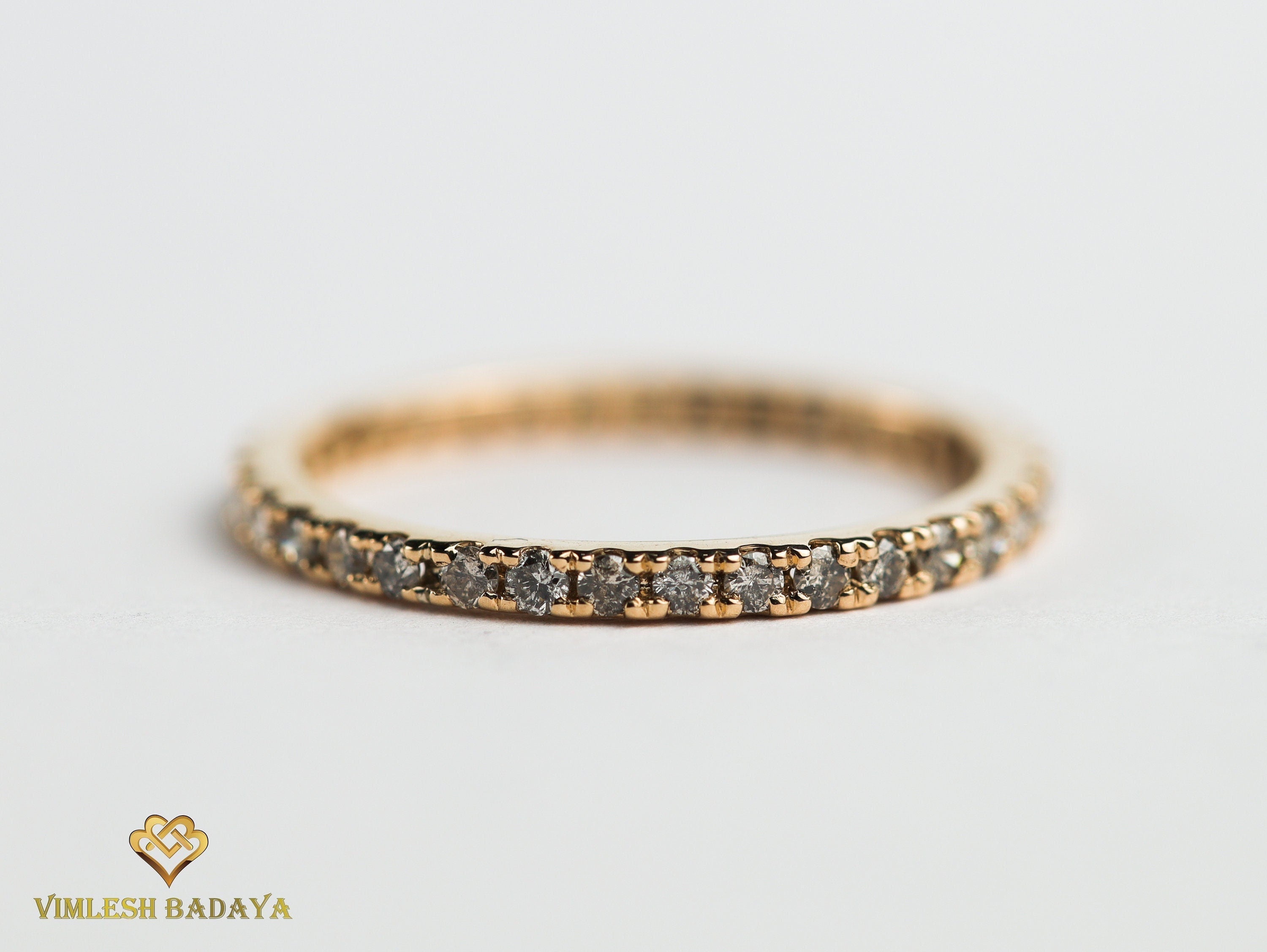 Salt and Pepper Diamond Wedding Ring | Gray Diamond Minimalist Band | Full Eternity Stacking Ring -