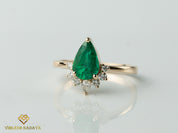 Natural Emerald Diamond Engagement Ring | Certified 1.5 Carat Pear Cut Emerald Ring -