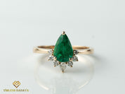 Natural Emerald Diamond Engagement Ring | Certified 1.5 Carat Pear Cut Emerald Ring -