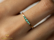 Emerald Stacking Ring | Dainty 5-Stone Emerald Ring | May Birthstone Gold Ring -