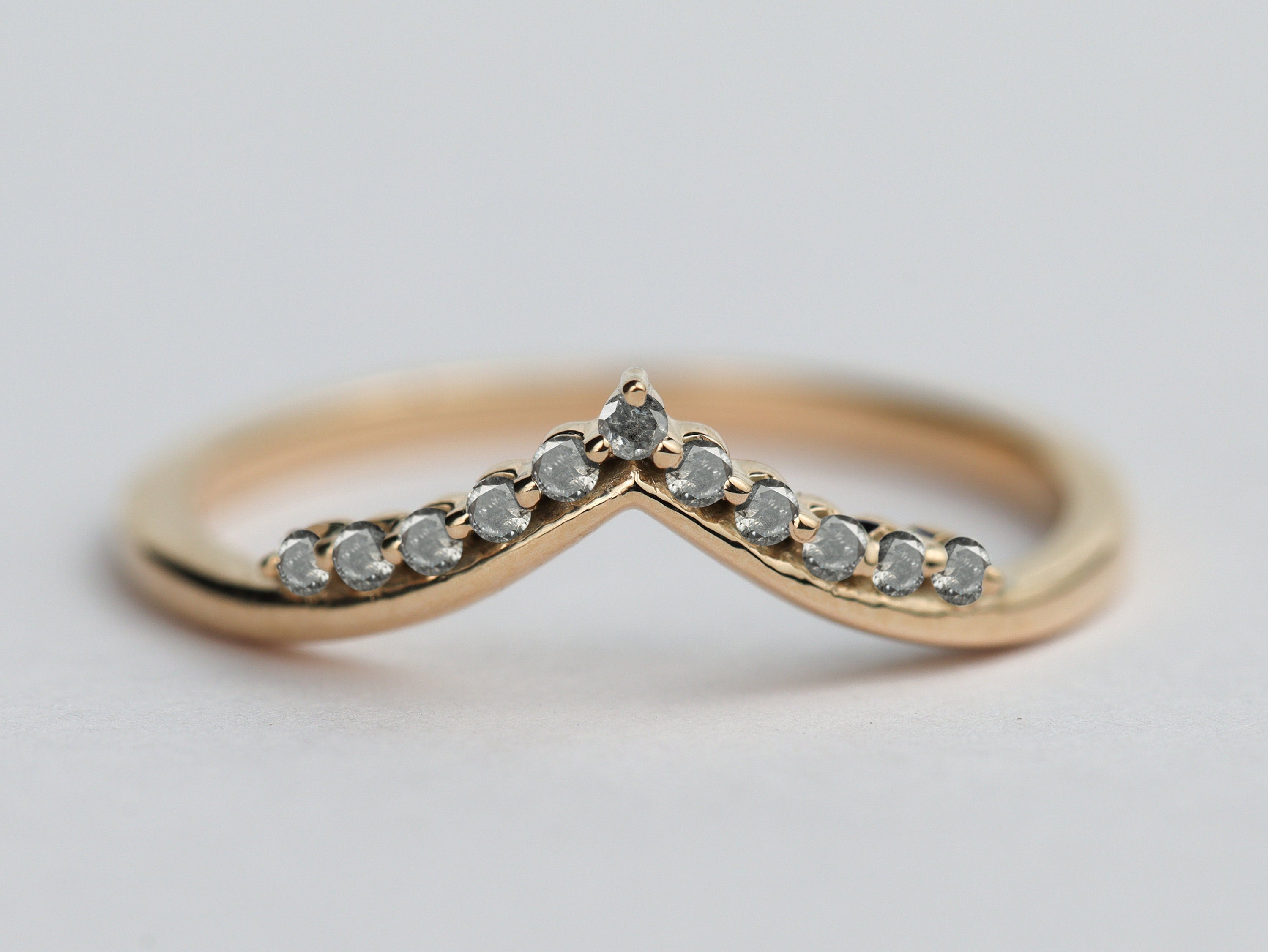 Chevron Diamond Ring | Nesting Band | Salt & Pepper Wedding Ring -