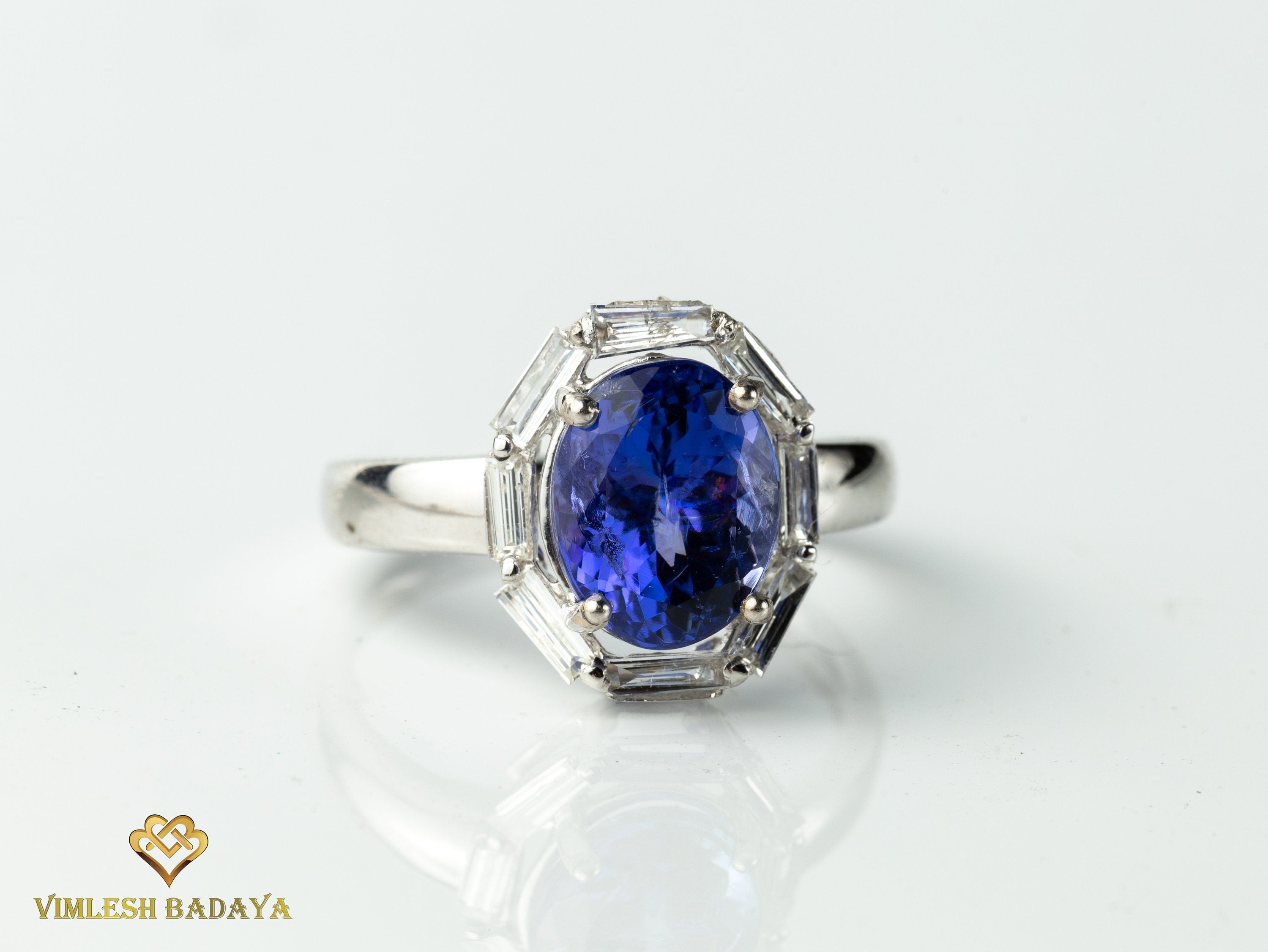 3.5 Carat Oval Tanzanite Engagement Ring | Art Deco Tanzanite & Diamond Ring -