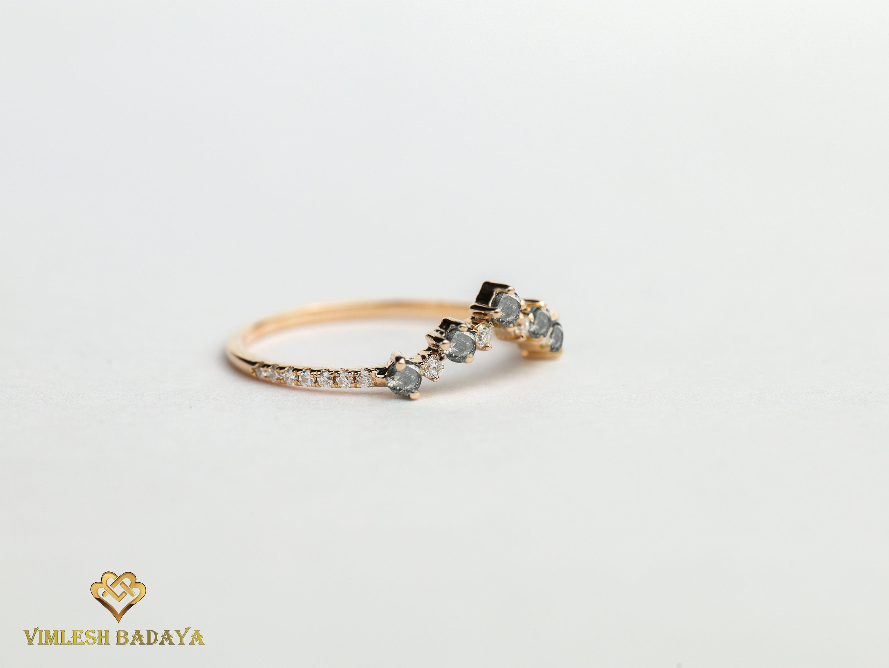 Gray Diamond Wedding Band | Salt Pepper Diamond Ring | Stackable Wedding Band -