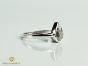 Gray Diamond Ring | Salt & Pepper Pear Cut Diamond Solitaire Engagement Ring | Bezel Setting -
