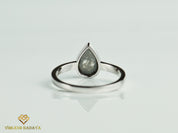 Gray Diamond Ring | Salt & Pepper Pear Cut Diamond Solitaire Engagement Ring | Bezel Setting -