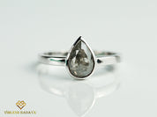 Gray Diamond Ring | Salt & Pepper Pear Cut Diamond Solitaire Engagement Ring | Bezel Setting -