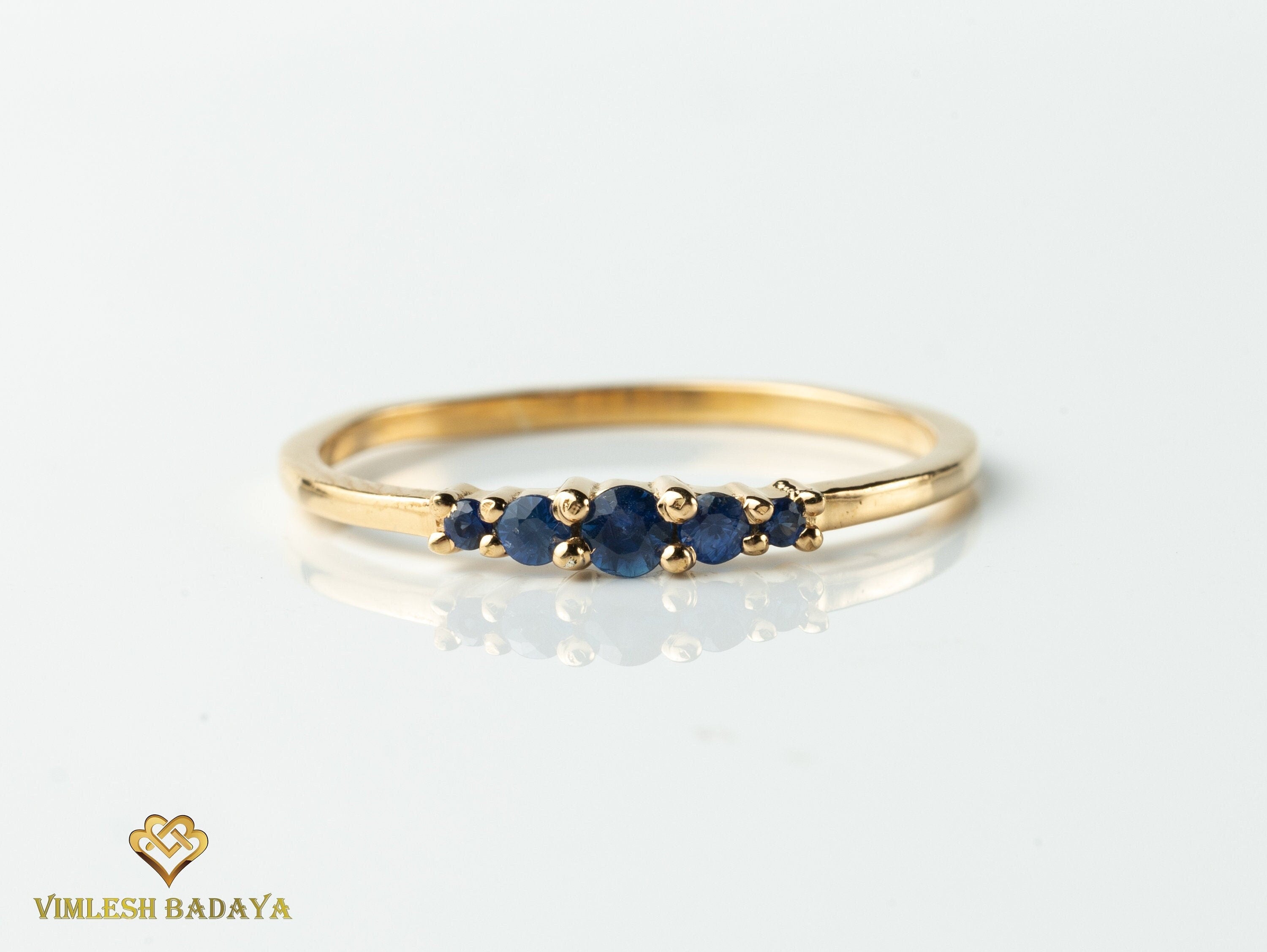 Blue Sapphire Stacking Ring | Minimalist Eternity Band | Solid Gold Jewelry -
