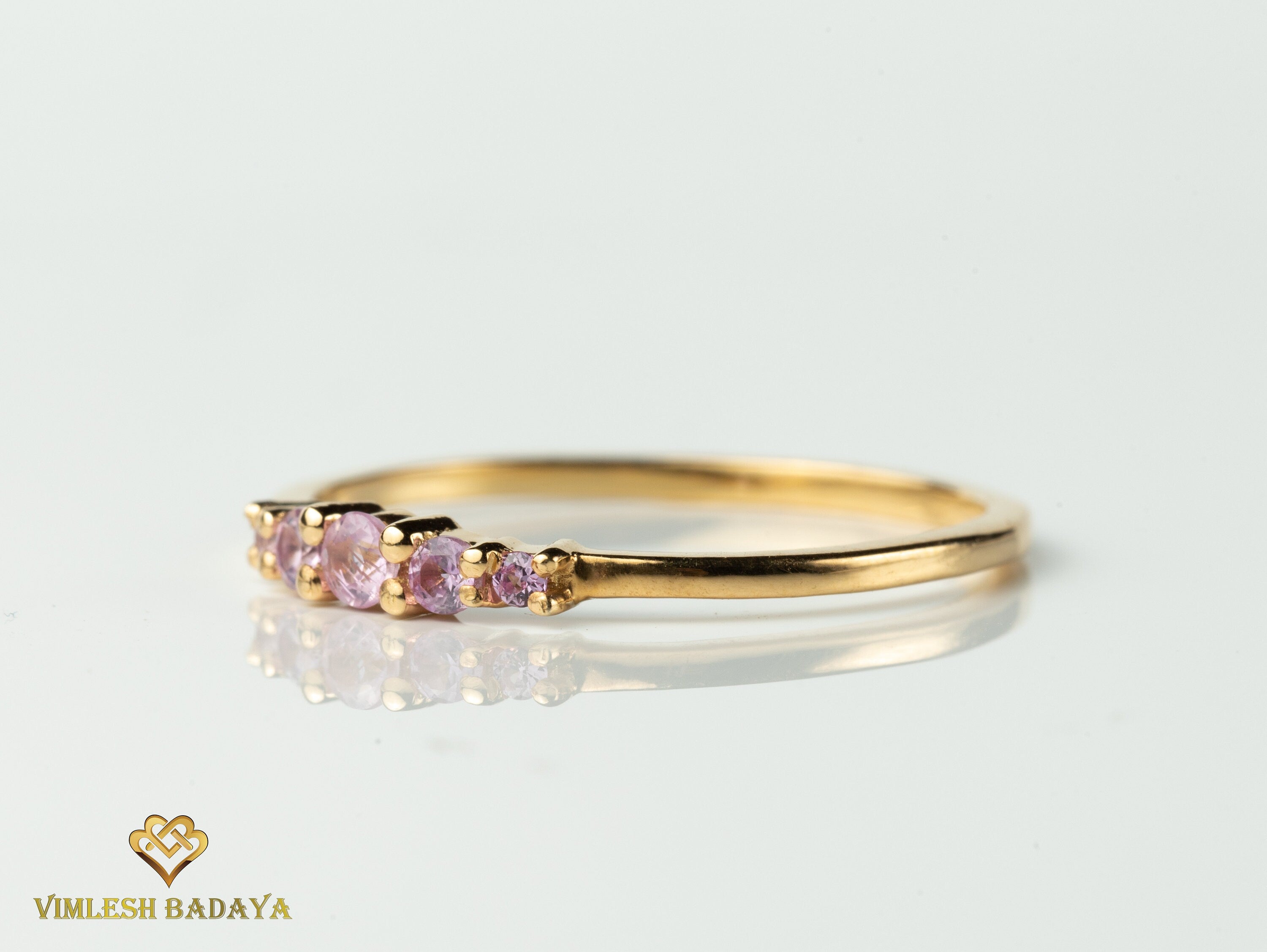 Pink Sapphire Ring | 5 Stone Stacking Ring | Half Eternity Sapphire Stacking Ring -