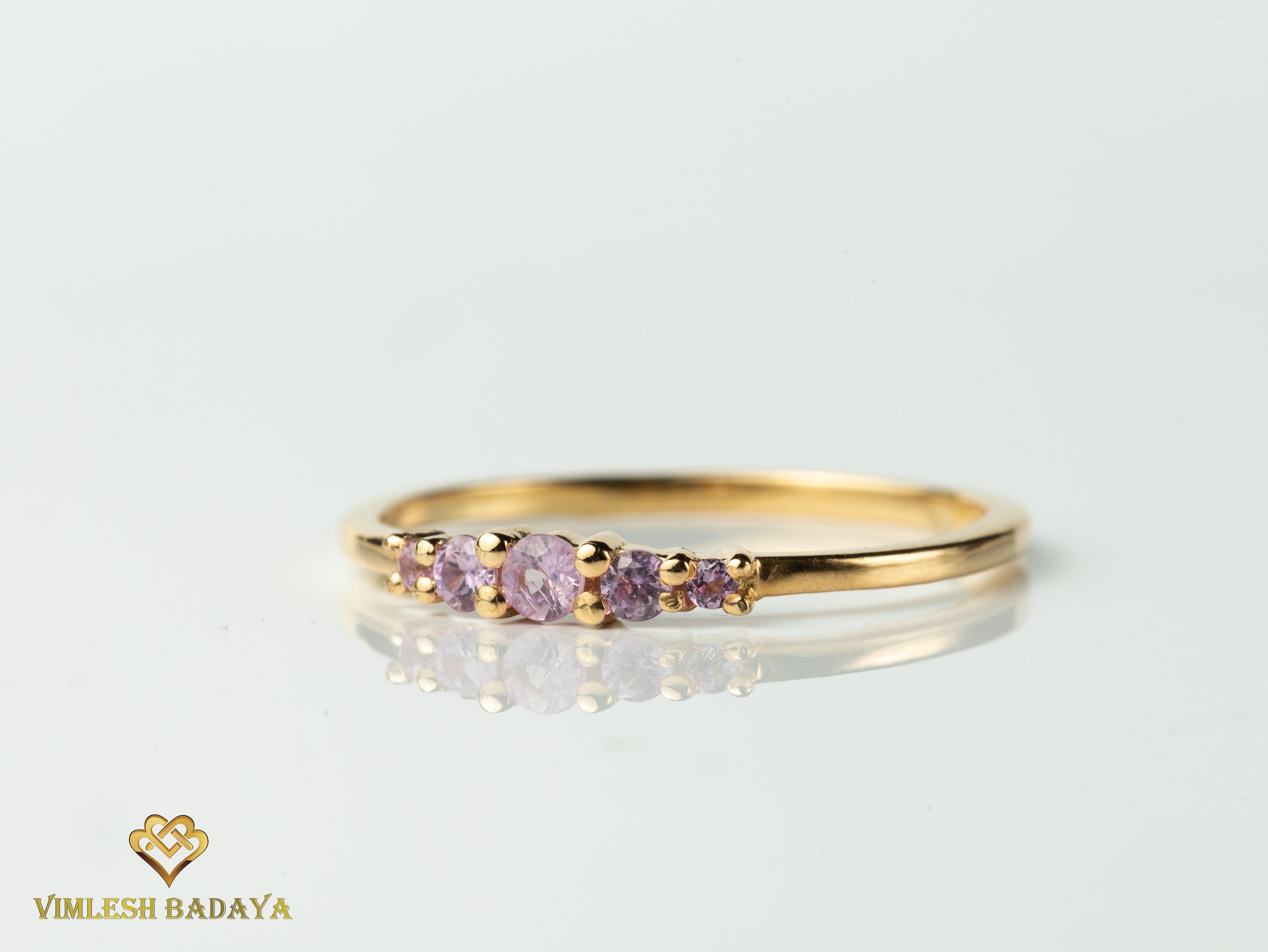 Pink Sapphire Ring | 5 Stone Stacking Ring | Half Eternity Sapphire Stacking Ring -