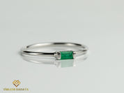 9k Emerald Baguette Stacking Ring | May Birthstone Dainty Ring | Ready to Ship Emerald Ring -