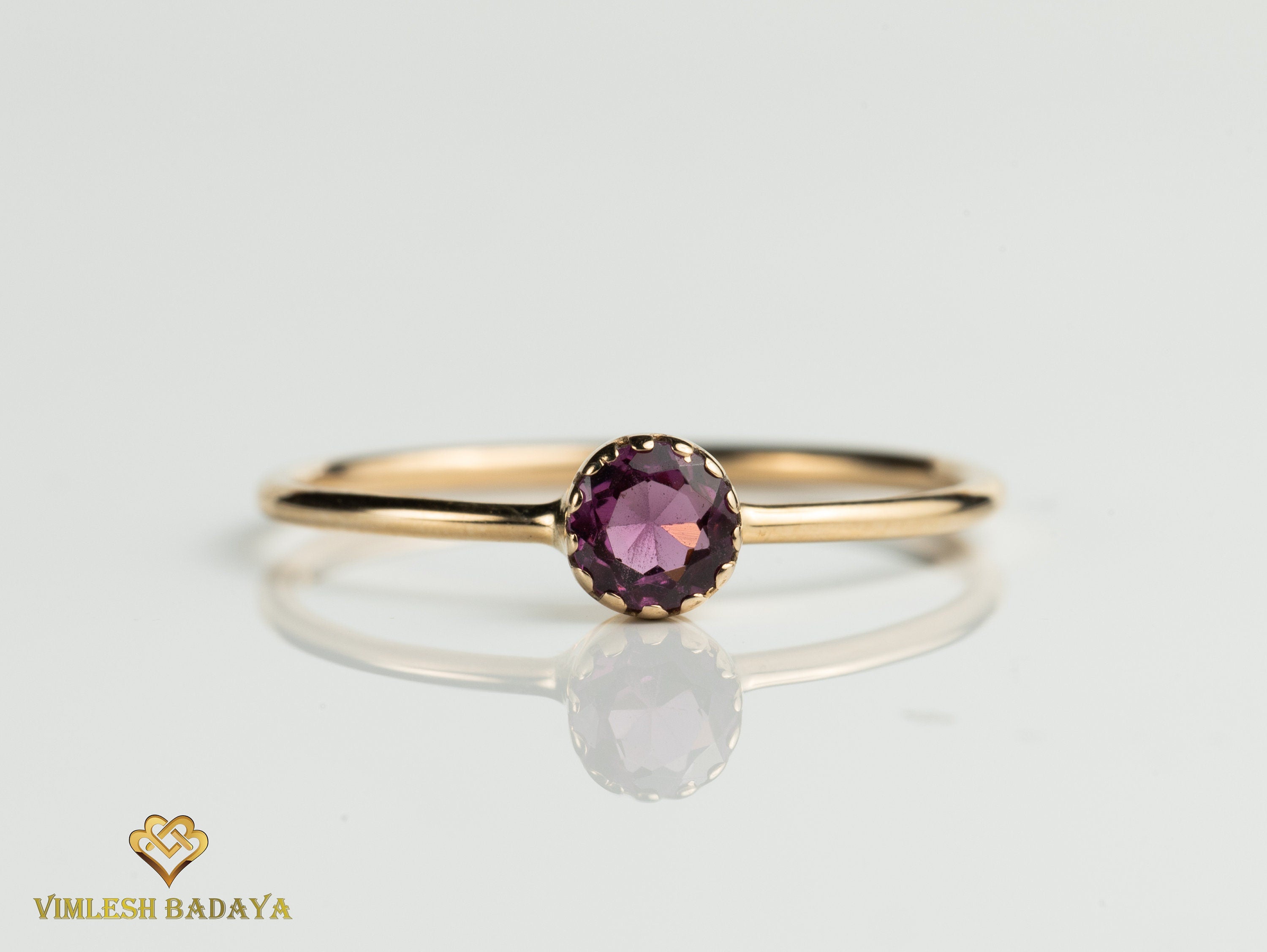 Rhodolite Garnet Ring | Pink Garnet Stacking Ring | Dainty Rose Garnet Gift Ring -