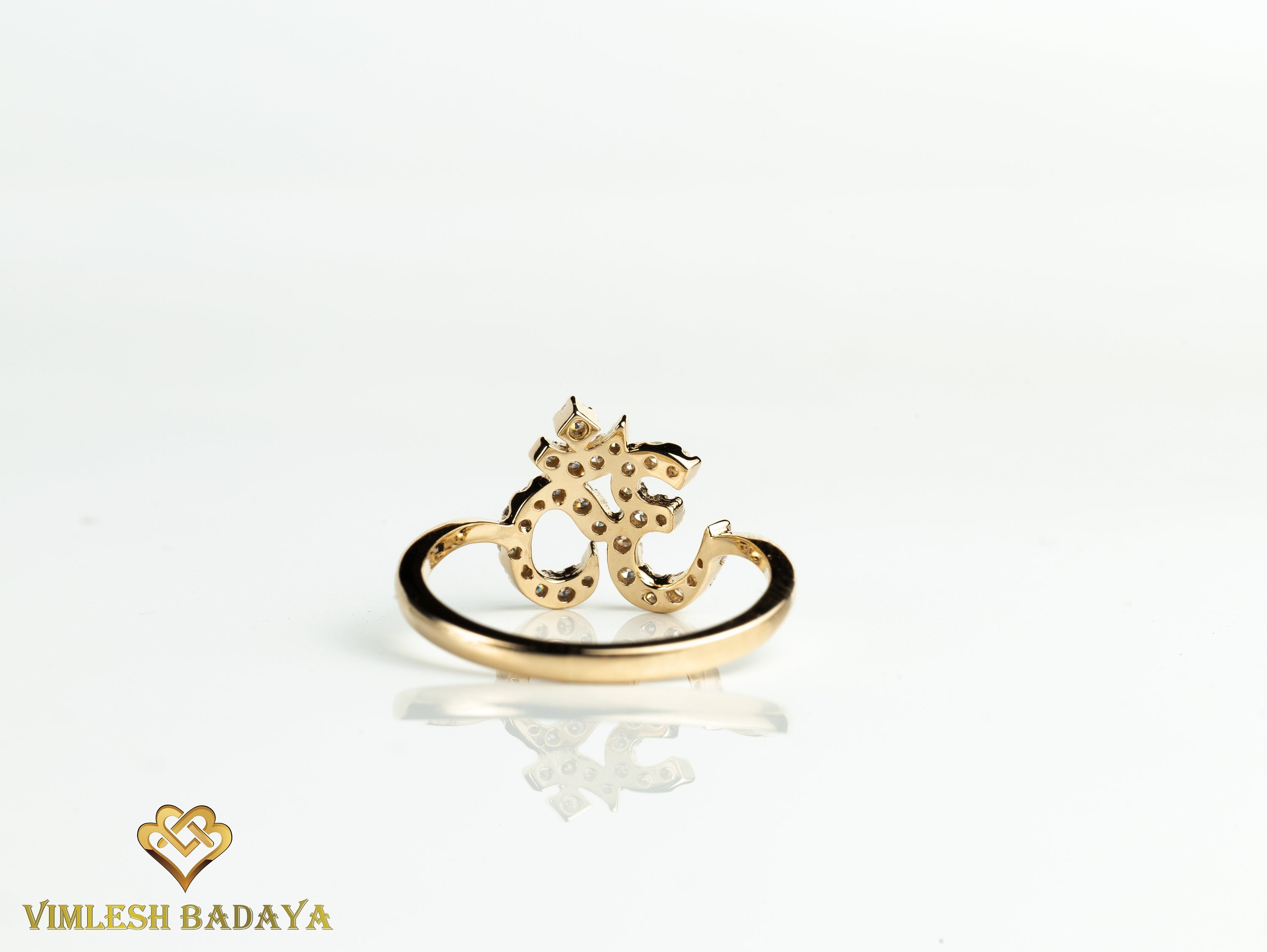 Solid Gold Diamond Om Ring | Gift Ring with Diamonds for Her -