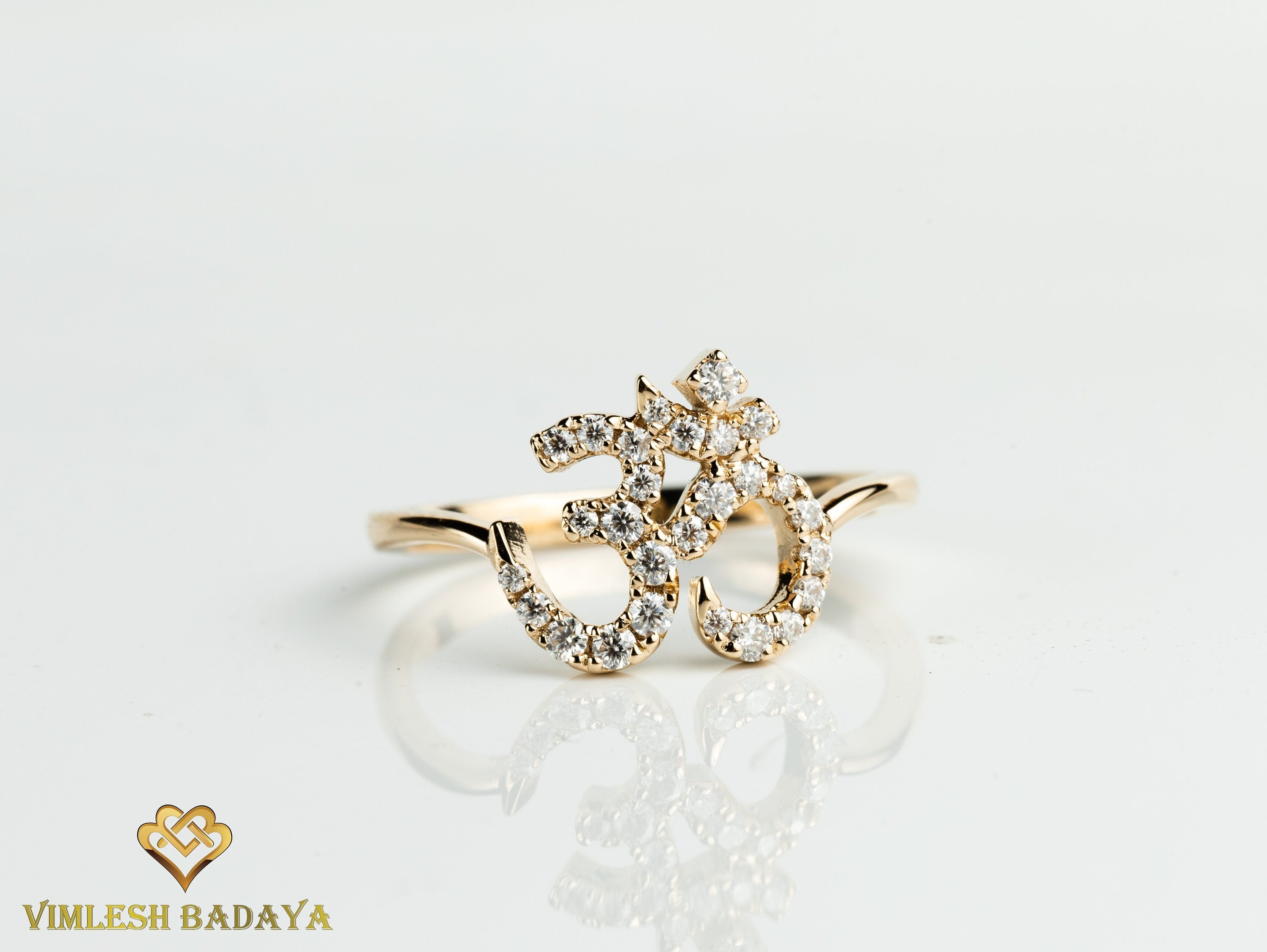 Solid Gold Diamond Om Ring | Gift Ring with Diamonds for Her -