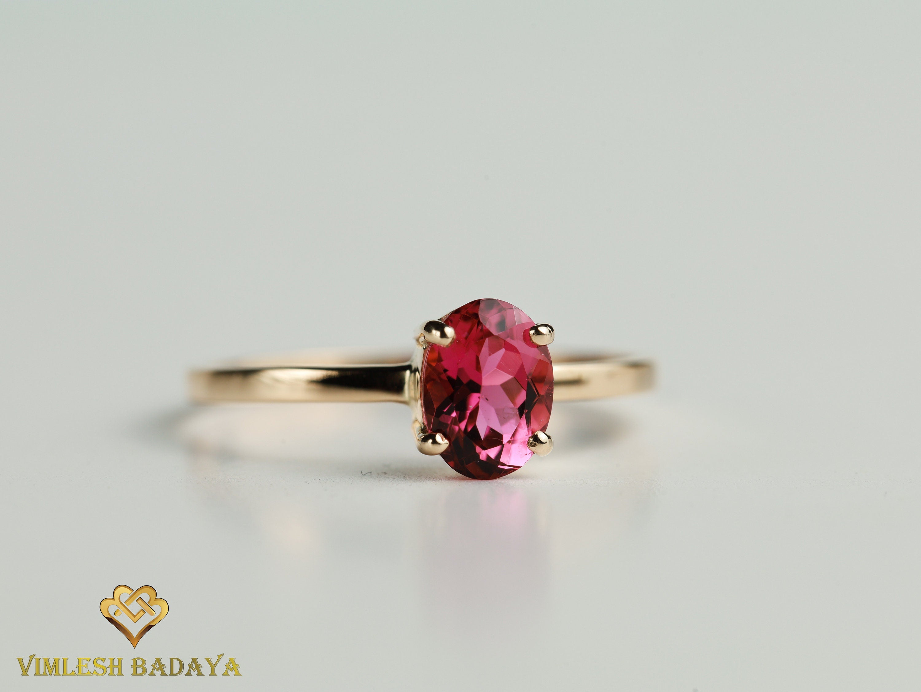 Natural Emerald Gold Stacking Ring | Oval Cut Emerald Dainty Promise Ring | May Birthstone -