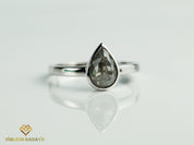 Gray Diamond Ring | Salt & Pepper Pear Cut Diamond Solitaire Engagement Ring | Bezel Setting -