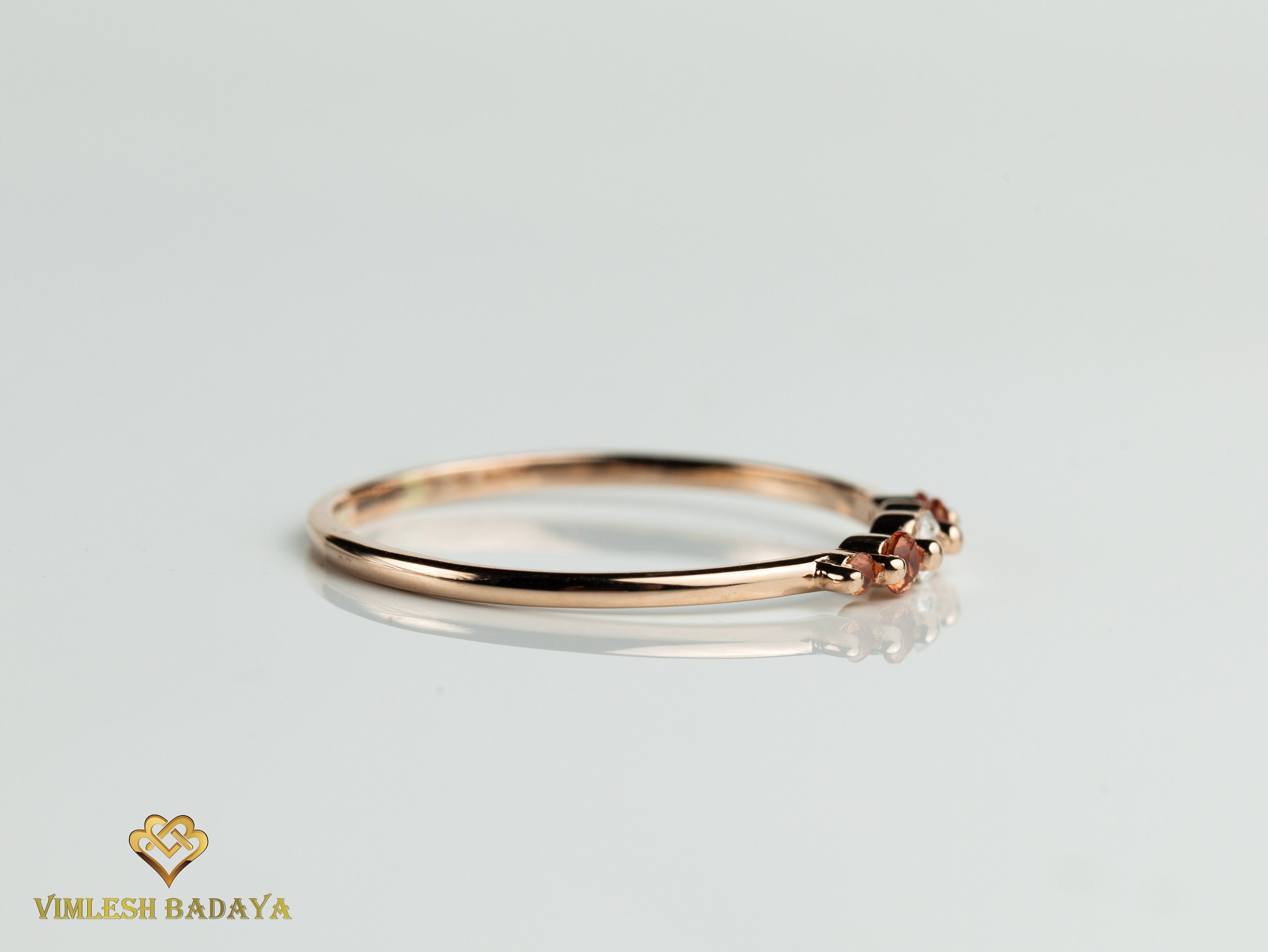 Diamond Stacking Ring | Orange Sapphire and Diamond Stacking Ring | Dainty Sapphire and Diamond Gift Ring -