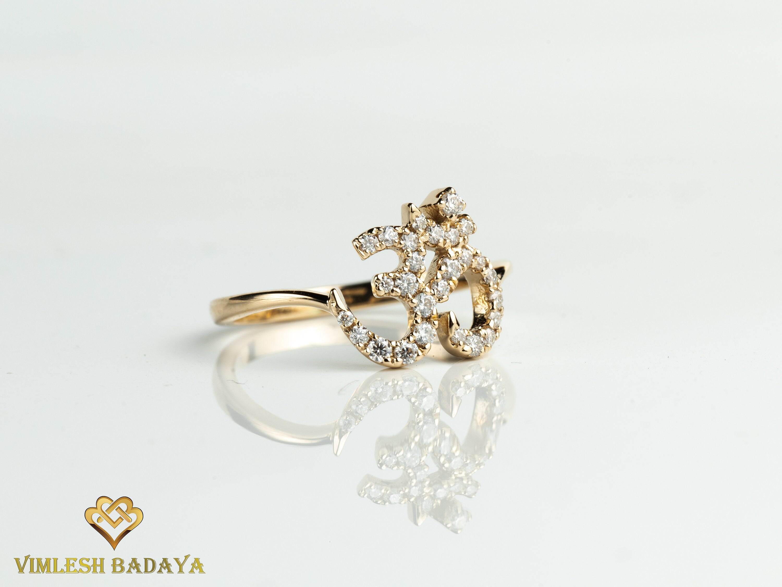 Solid Gold Diamond Om Ring | Gift Ring with Diamonds for Her -
