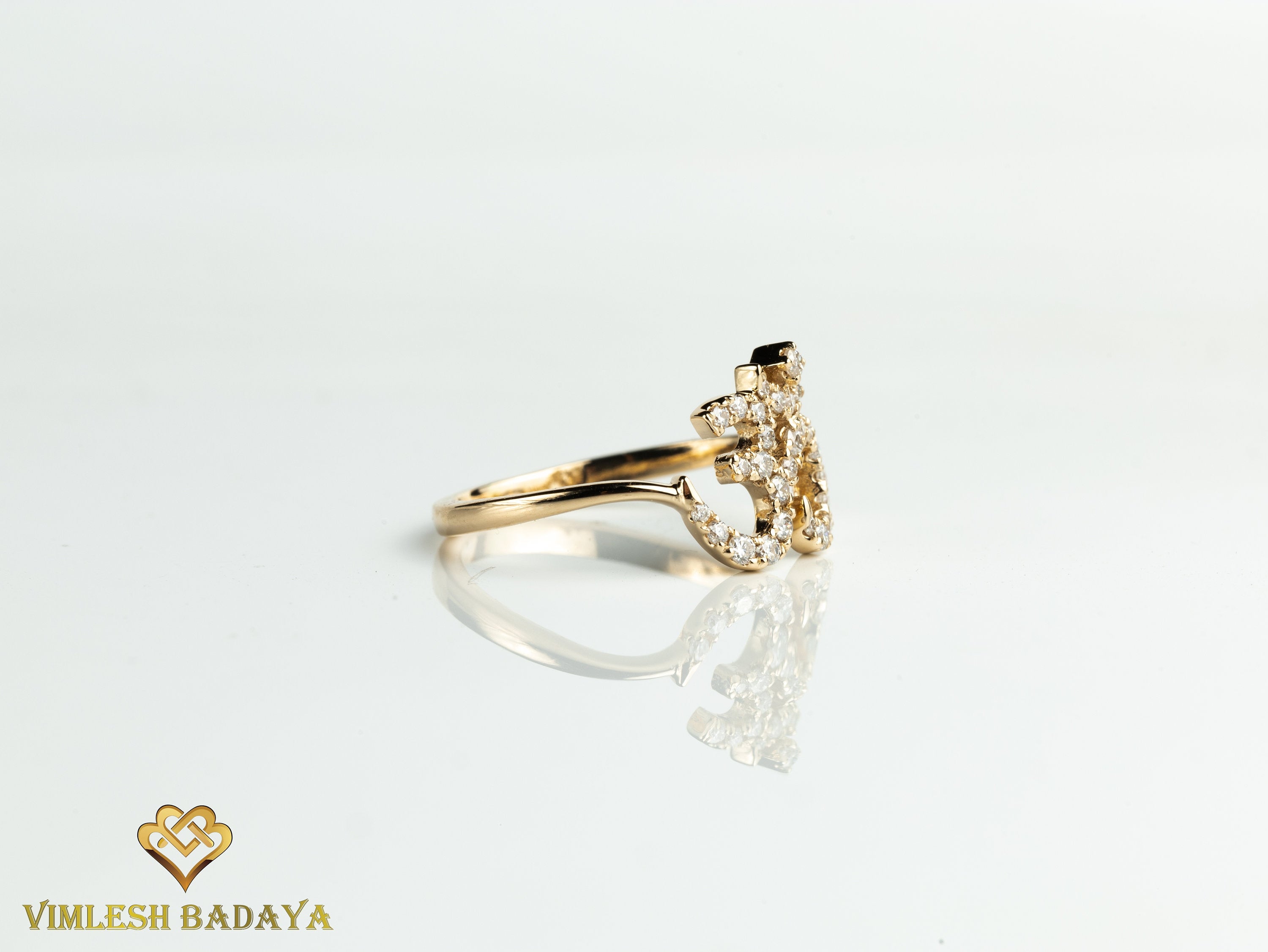 Solid Gold Diamond Om Ring | Gift Ring with Diamonds for Her -
