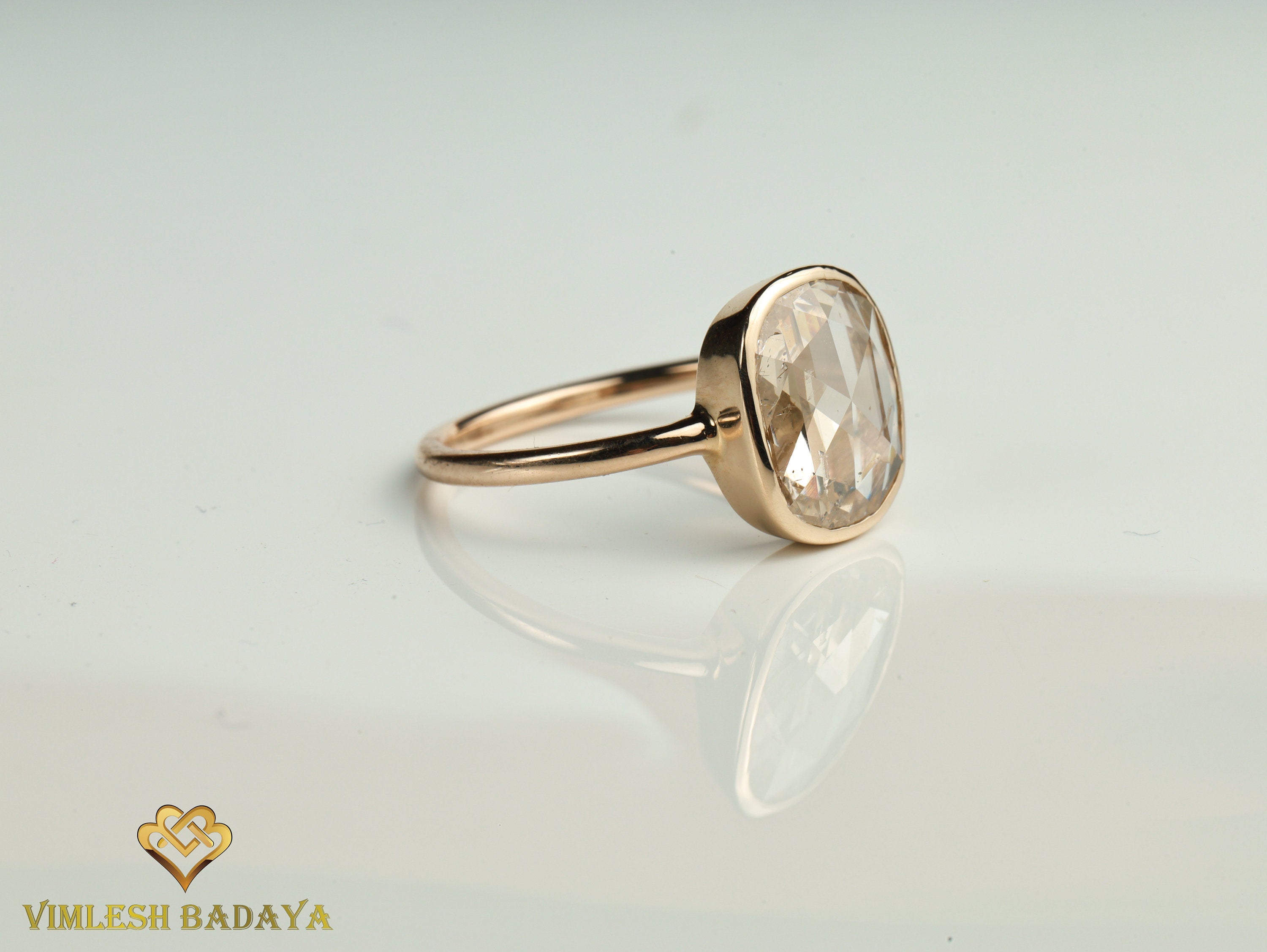 2ct Rose Cut Light Brown Diamond Engagement Ring | Cushion Diamond Ring -