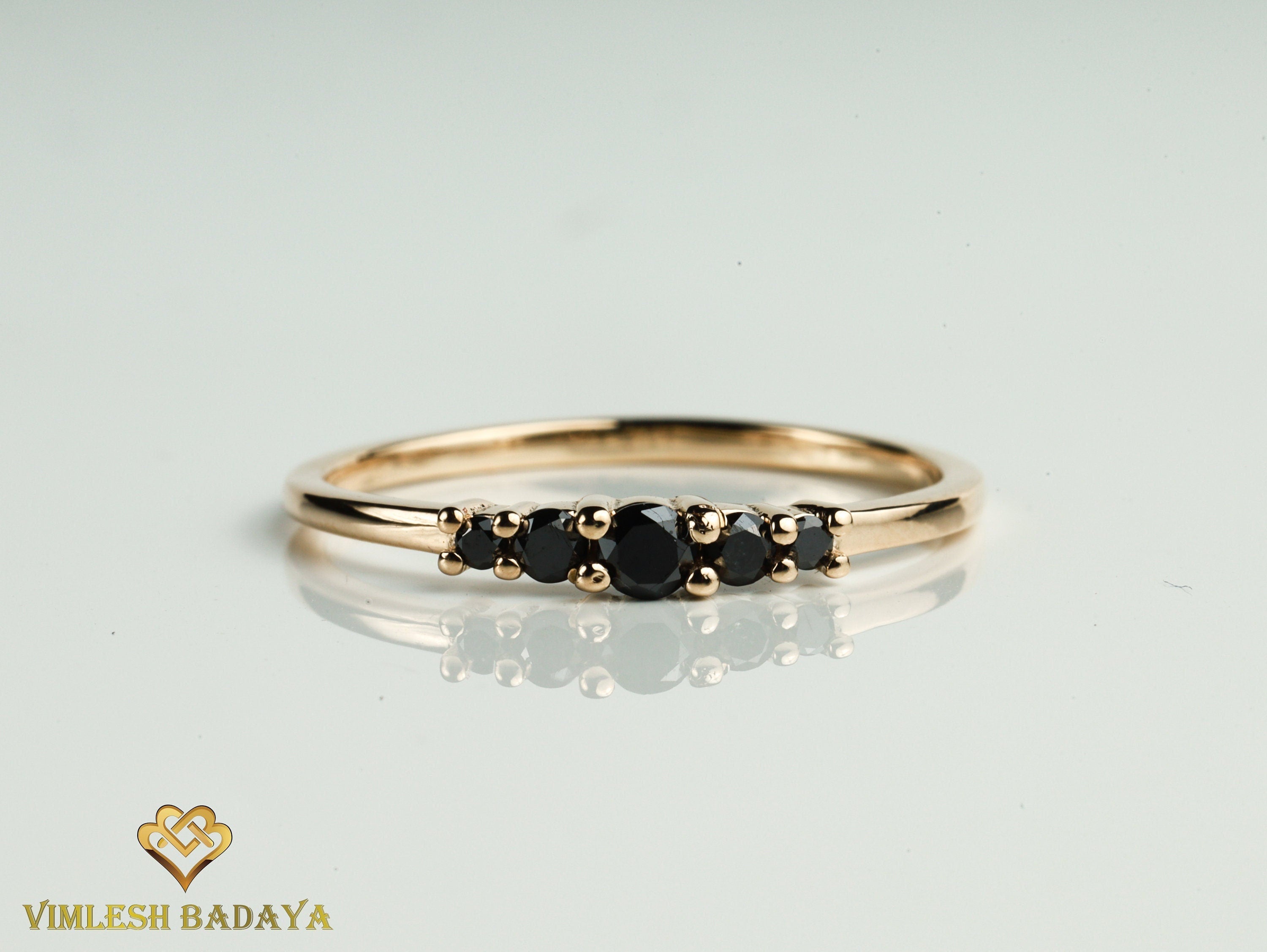 Black Diamond Stacking Ring | Dainty Black Diamond Five-Stone Ring -