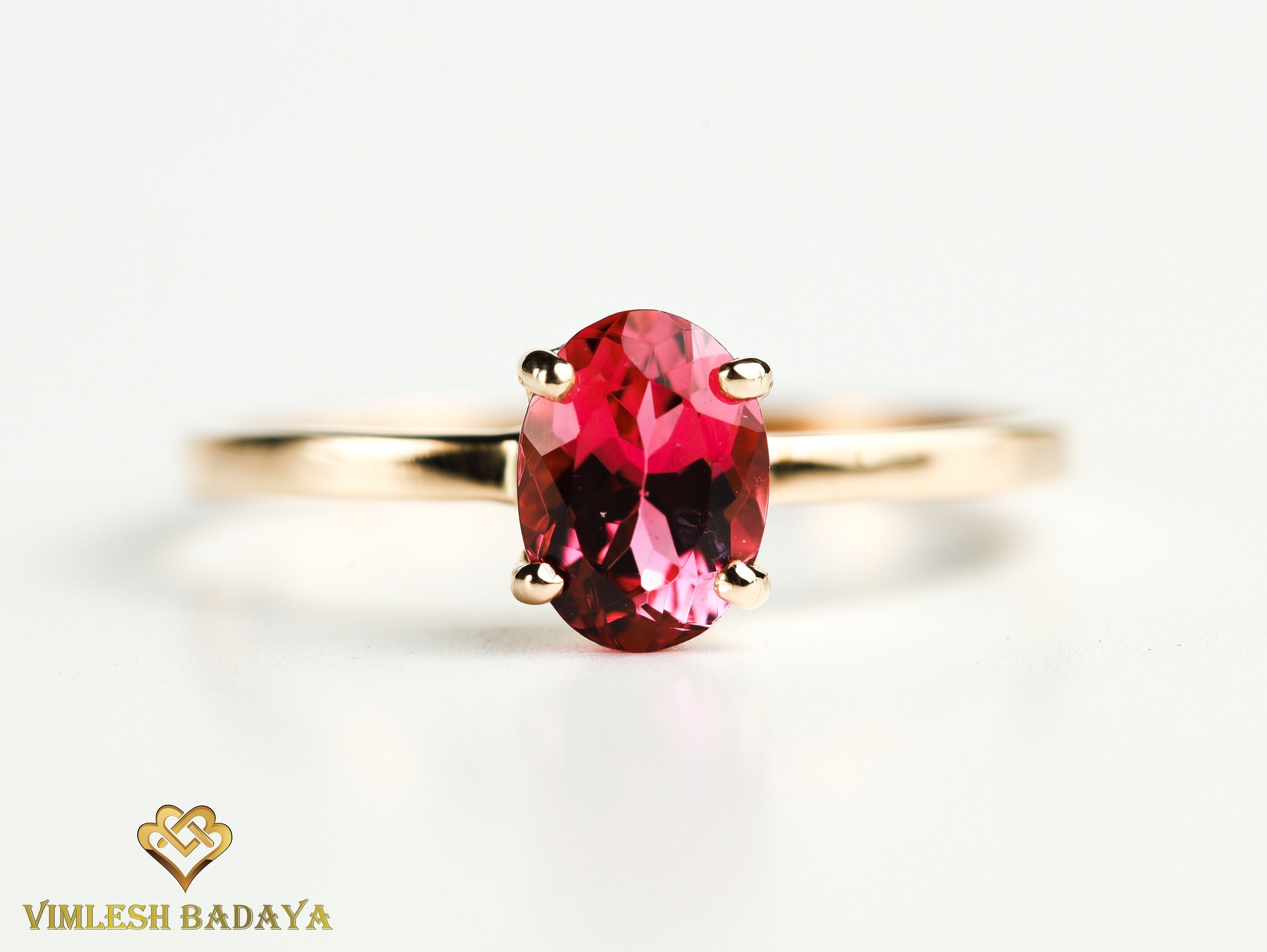 Natural Emerald Gold Stacking Ring | Oval Cut Emerald Dainty Promise Ring | May Birthstone -
