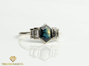 Teal Sapphire Salt Pepper Diamond Engagement Ring | Australian Sapphire Baguette Ring -