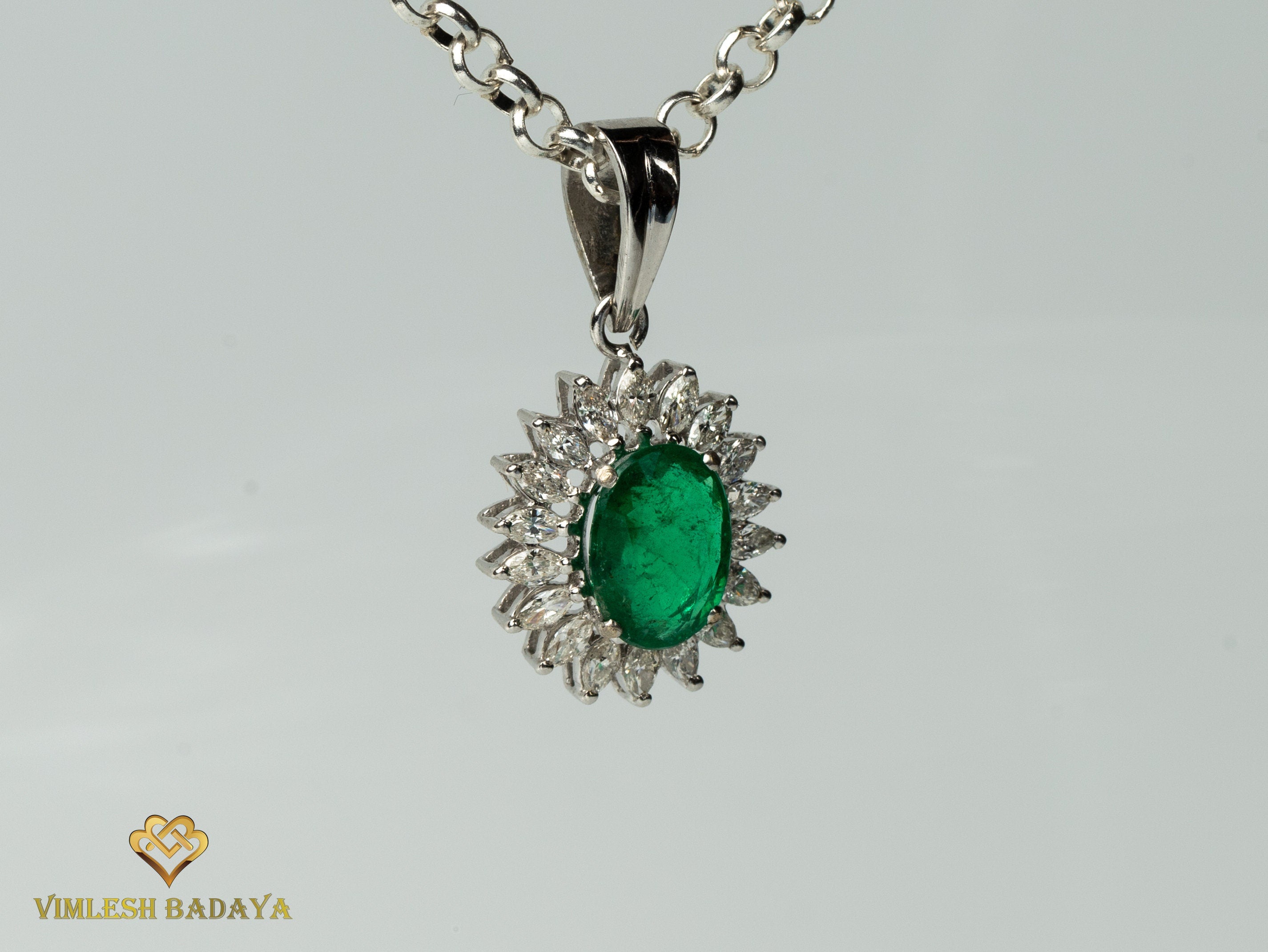 Natural Emerald & Lab Grown Diamond Pendant | Marquise Cut | Solid Gold | Bridal Collection Jewelry for Her -