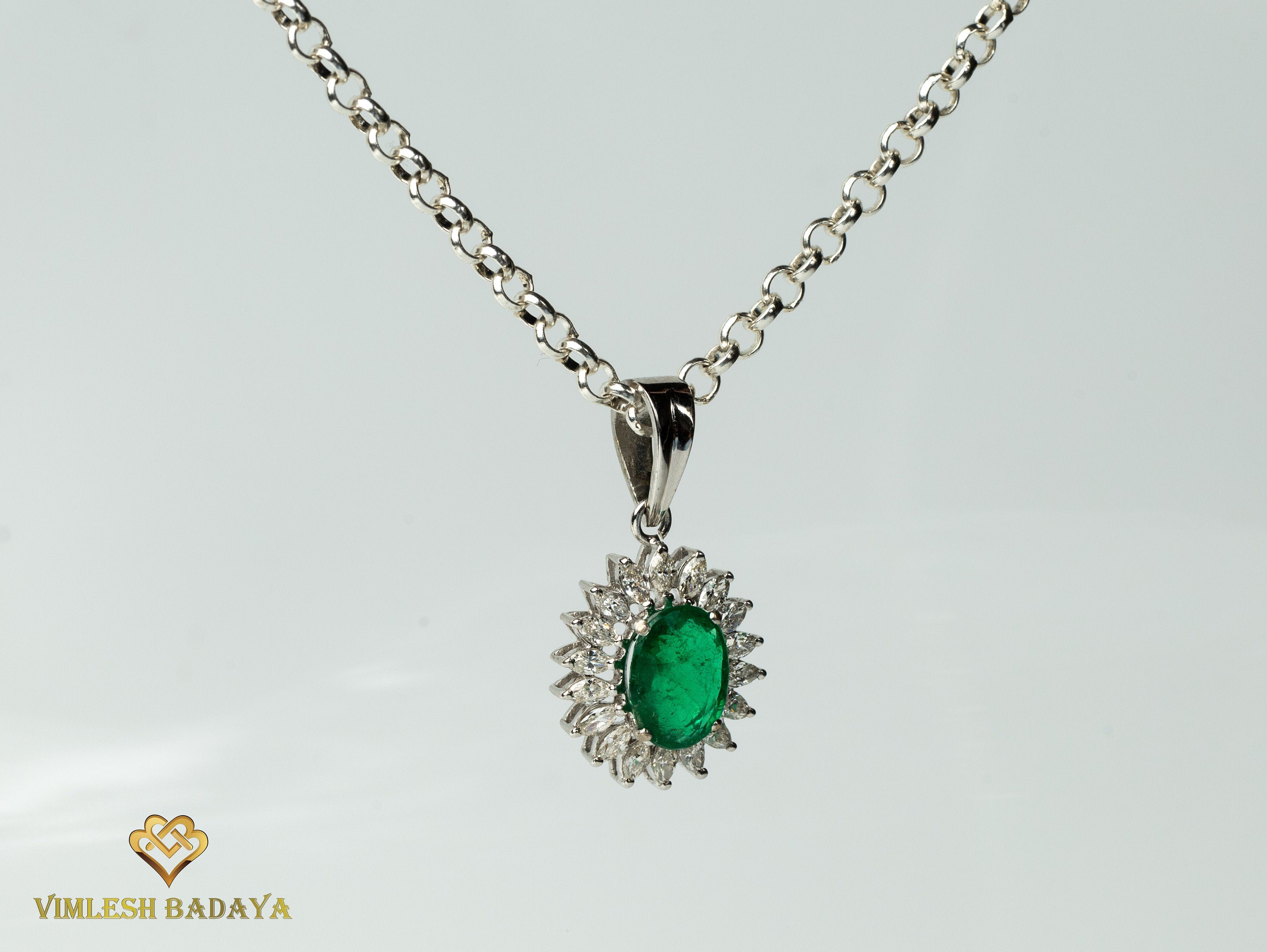 Natural Emerald & Lab Grown Diamond Pendant | Marquise Cut | Solid Gold | Bridal Collection Jewelry for Her -