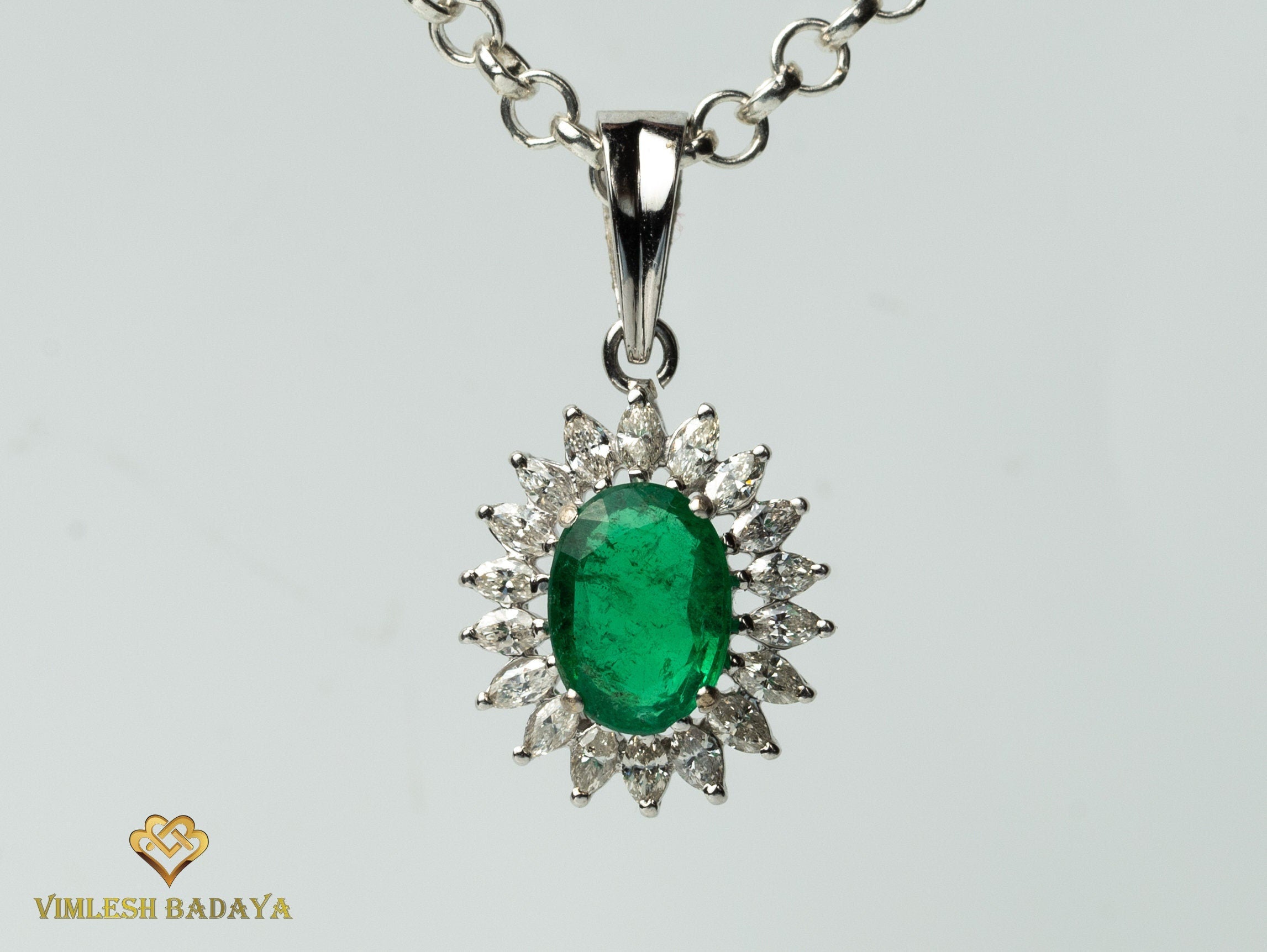 Natural Emerald & Lab Grown Diamond Pendant | Marquise Cut | Solid Gold | Bridal Collection Jewelry for Her -