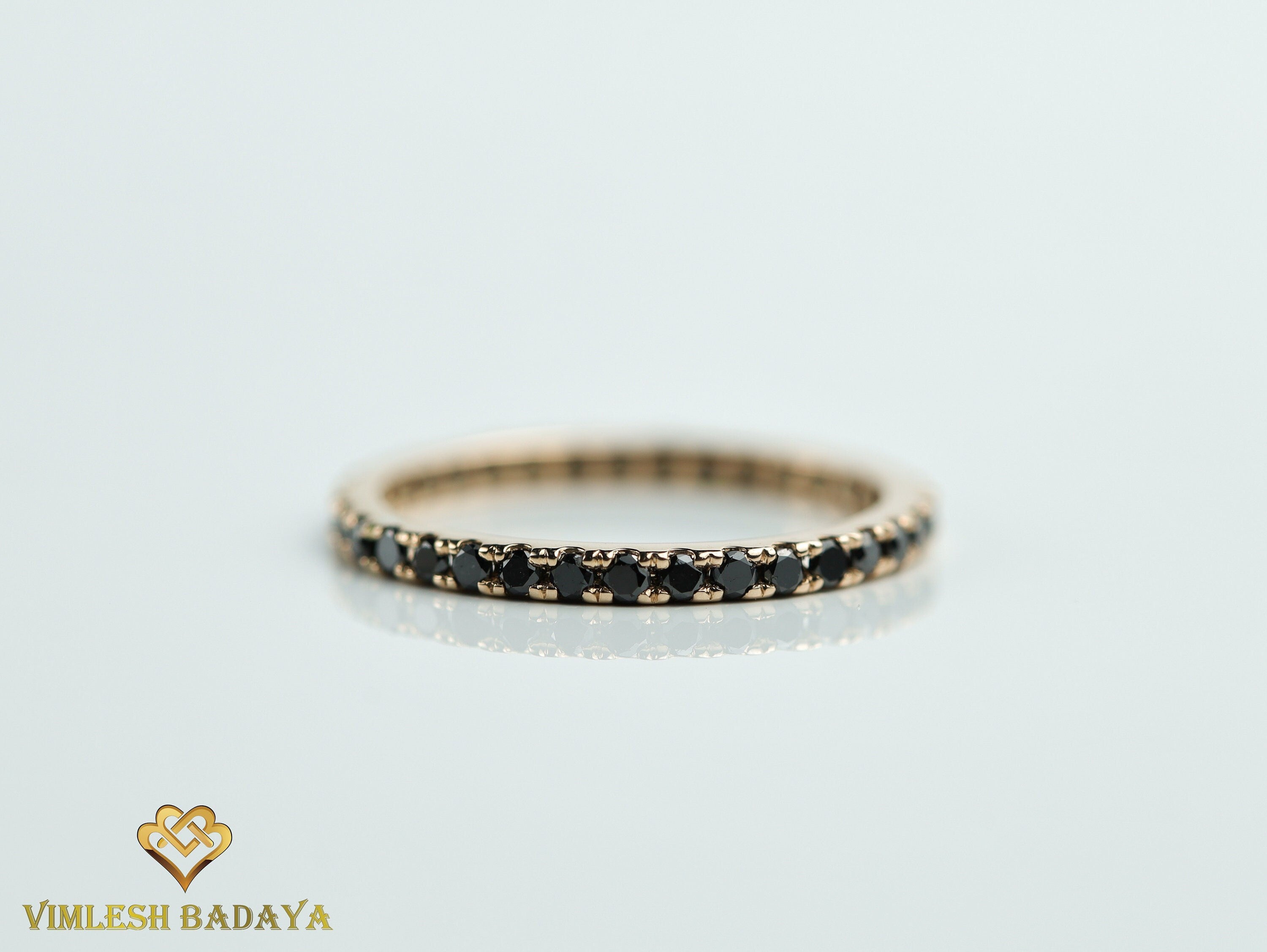 Black Diamond Eternity Wedding Ring | Thin Diamond Stacking Band | Full Eternity Ring -