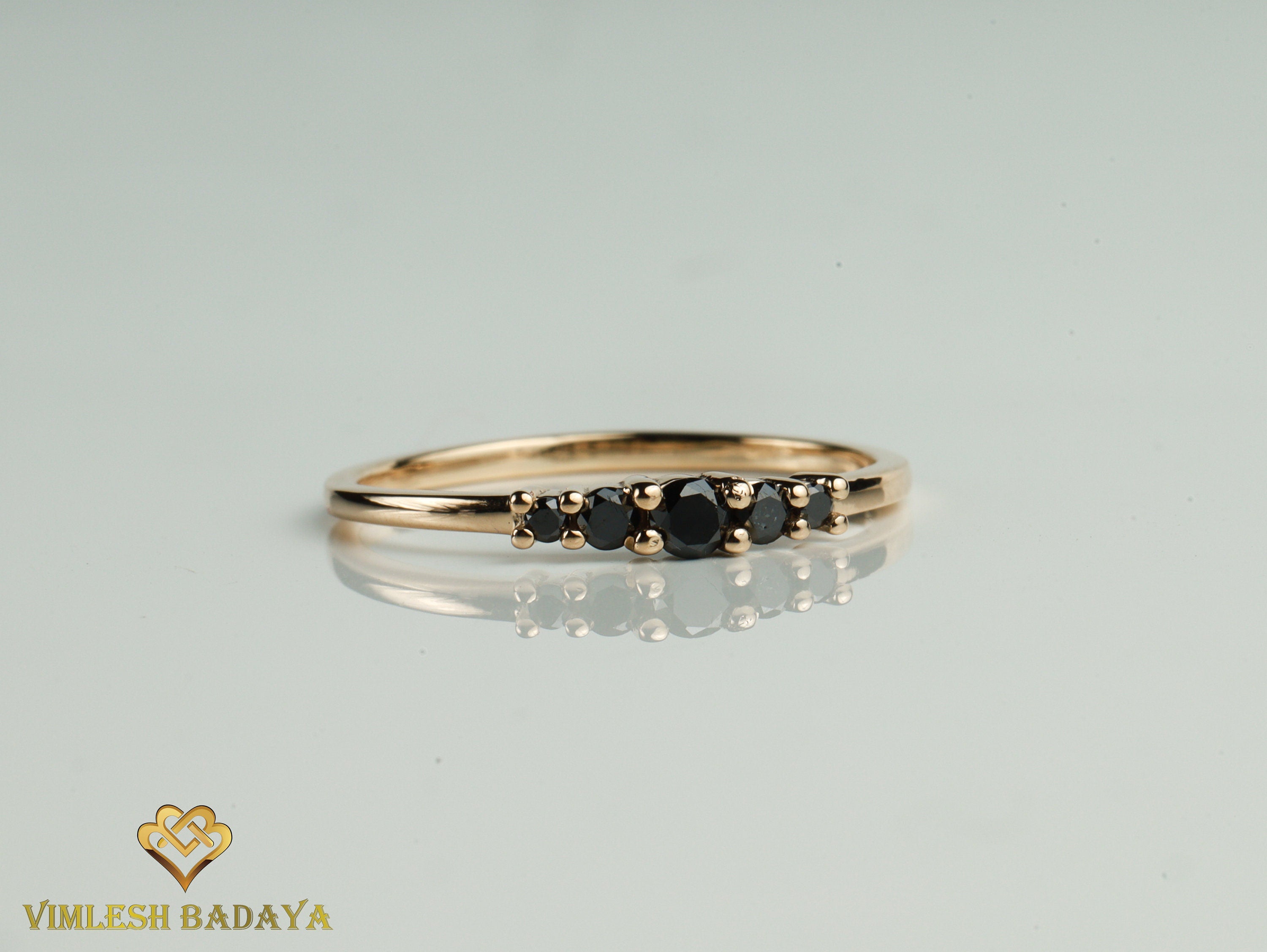 Black Diamond Stacking Ring | Dainty Black Diamond Five-Stone Ring -