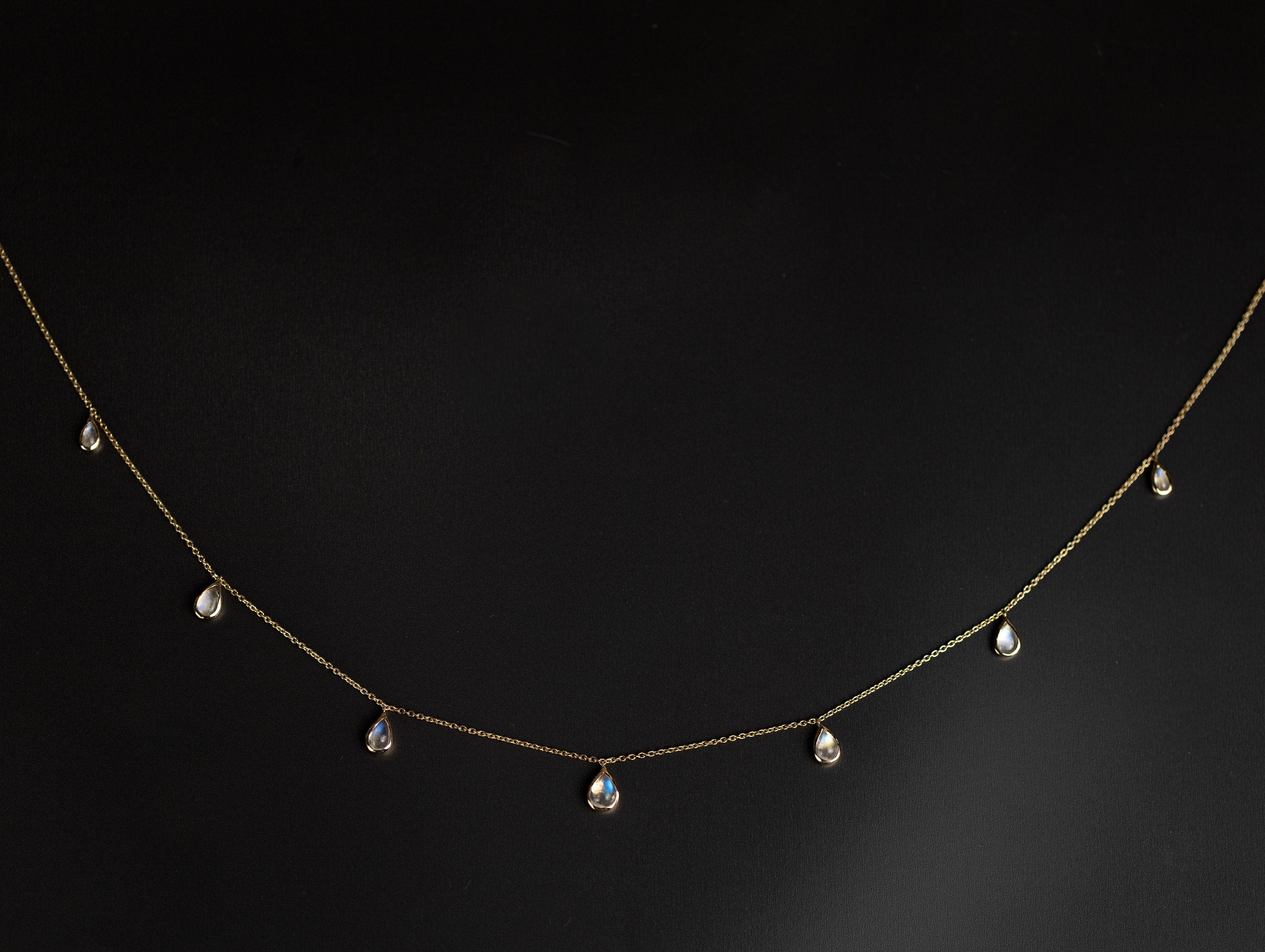 Rainbow Moonstone Pear Cut Necklace | Solid Gold | Teardrop Moonstone Pendant Necklace -