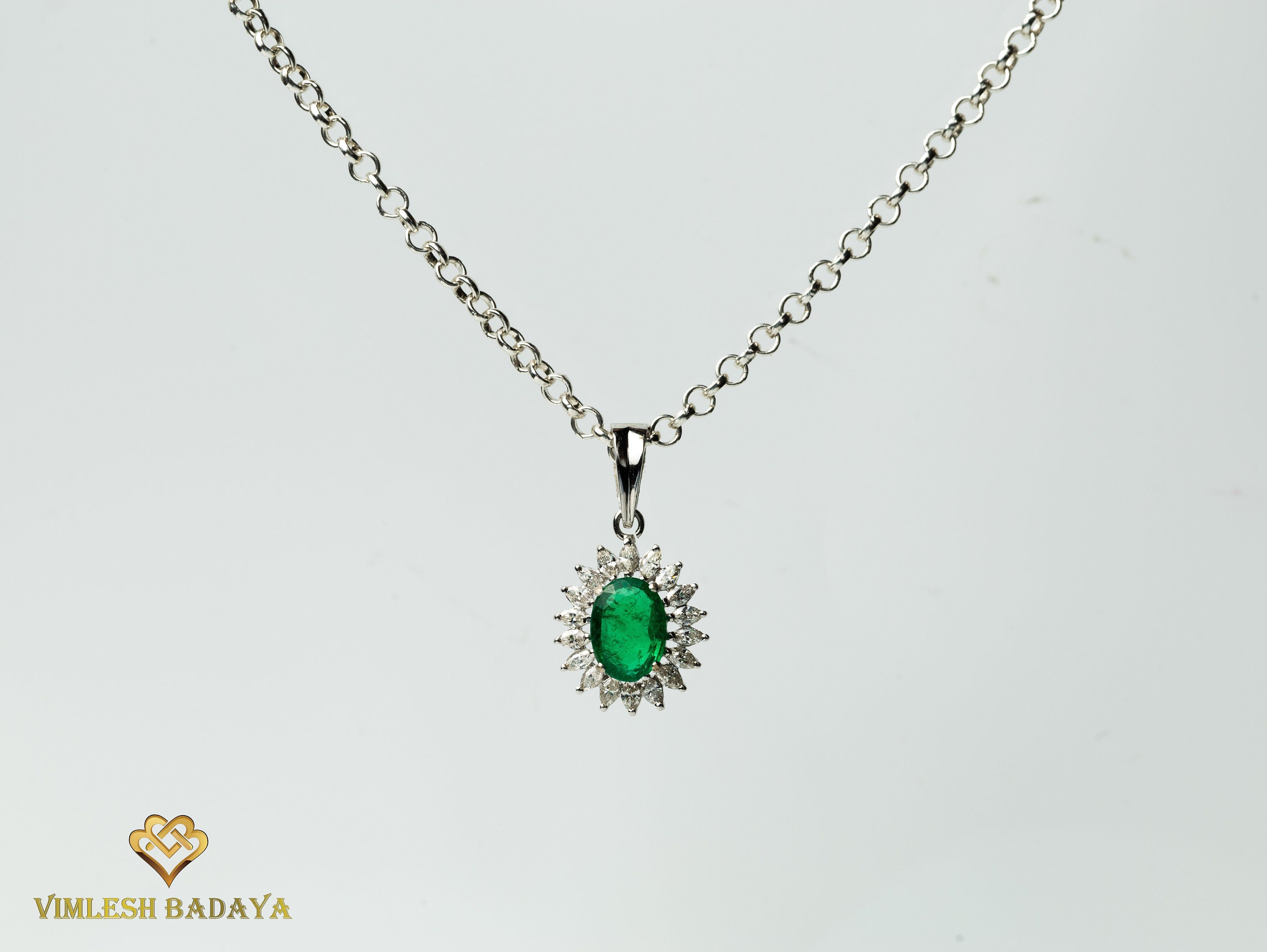 Natural Emerald & Lab Grown Diamond Pendant | Marquise Cut | Solid Gold | Bridal Collection Jewelry for Her -