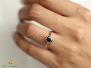Solitaire Teal Sapphire Engagement Ring | Solid Gold Art Deco Ring -