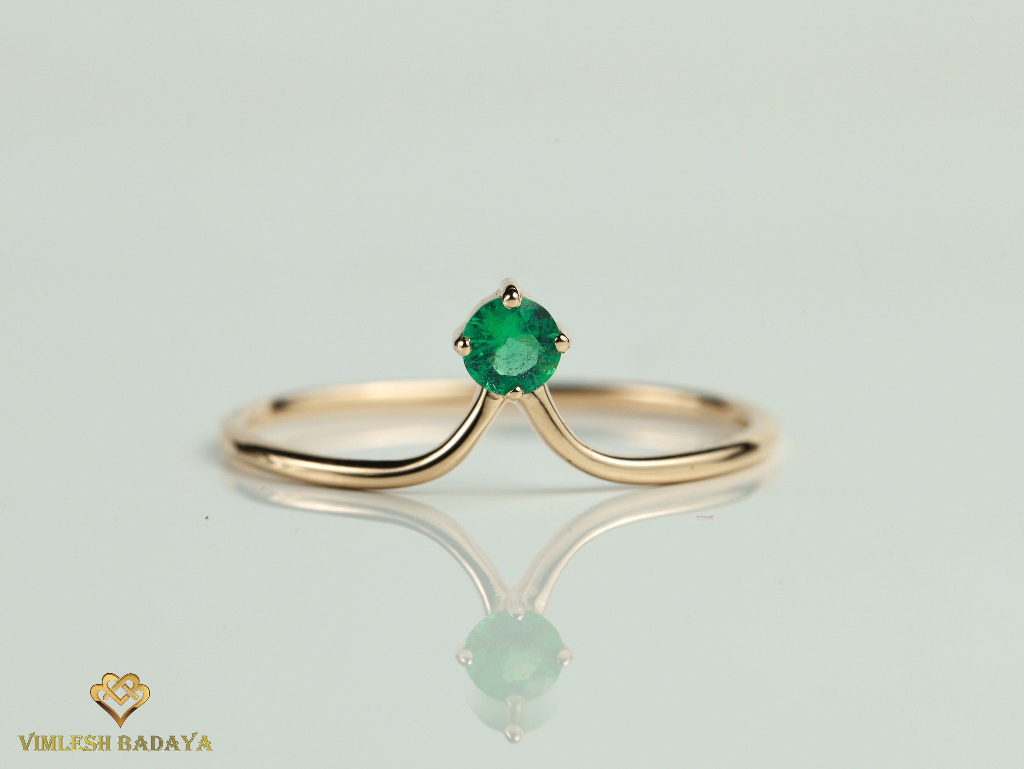 Natural Emerald Ring | Emerald Stacking Ring | Gold Emerald Ring | Minimalist Silver Emerald Ring -