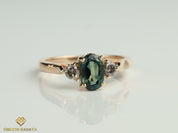 Teal Sapphire and Salt Pepper Diamond Engagement Ring | Australian Sapphire Gray Diamond -