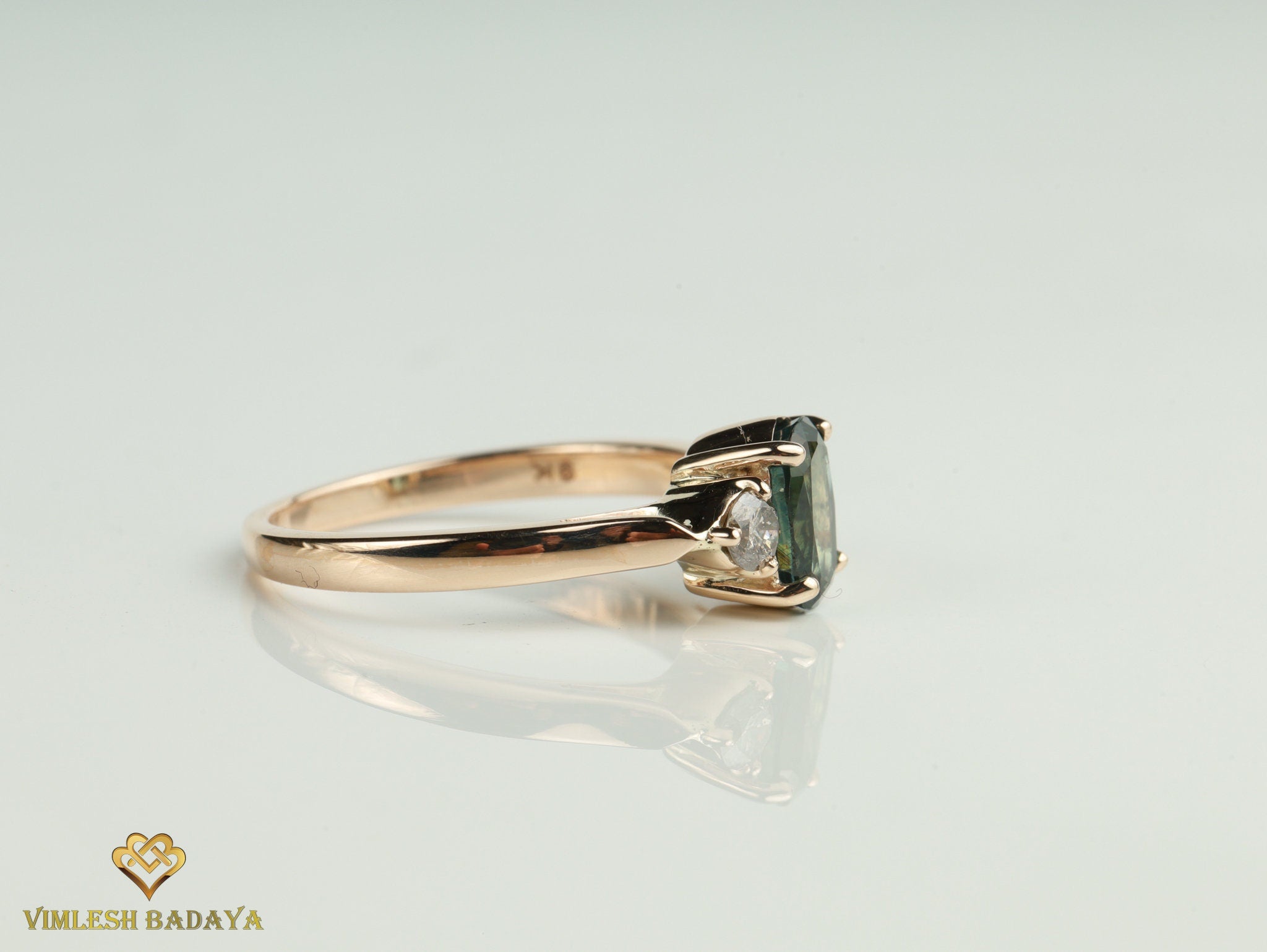 Teal Sapphire and Salt Pepper Diamond Engagement Ring | Australian Sapphire Gray Diamond -