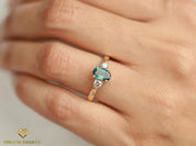 Teal Sapphire and Salt Pepper Diamond Engagement Ring | Australian Sapphire Gray Diamond -