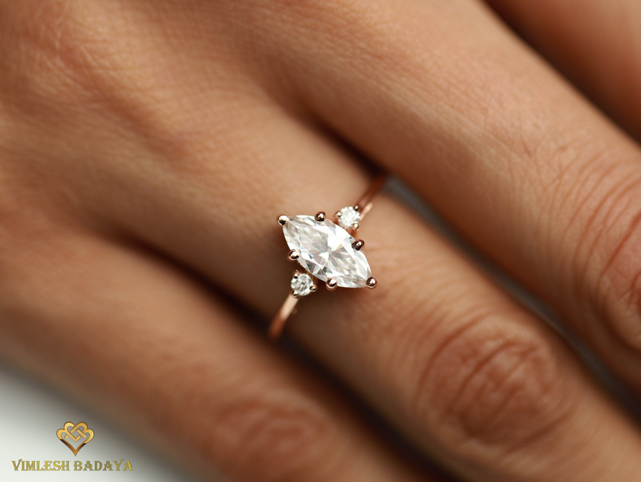 1ct Lab Grown Diamond Engagement Ring | Certified E-F/VS Lab Created Diamond | Three Stone Ring -
