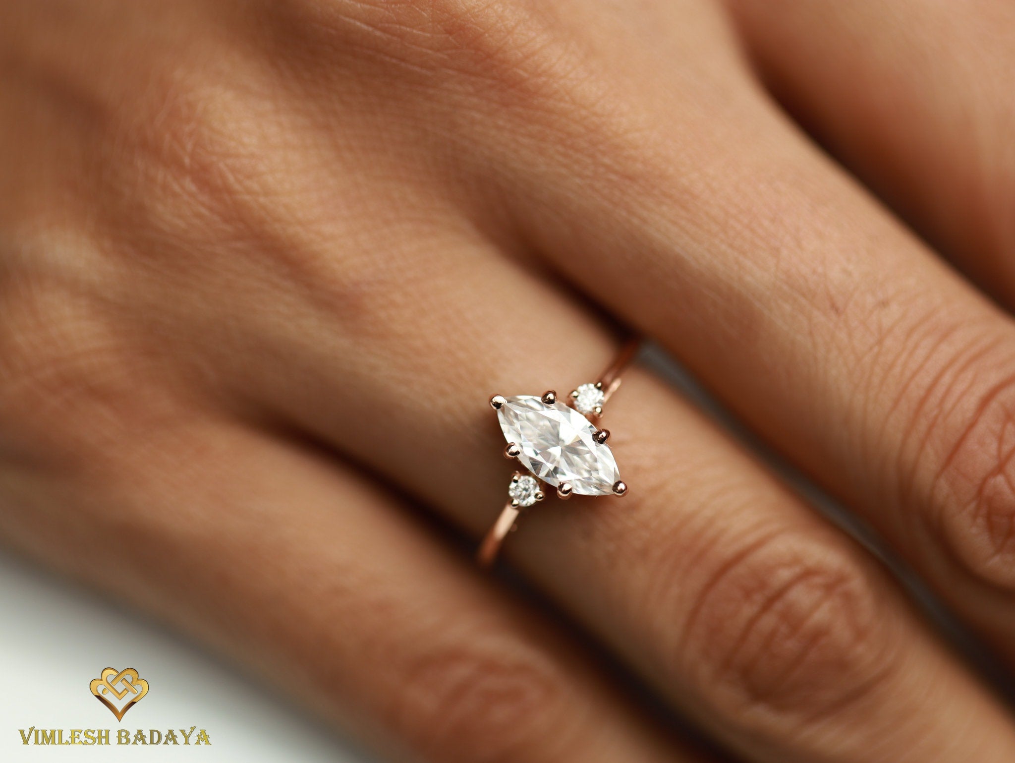 1ct Lab Grown Diamond Engagement Ring | Certified E-F/VS Lab Created Diamond | Three Stone Ring -