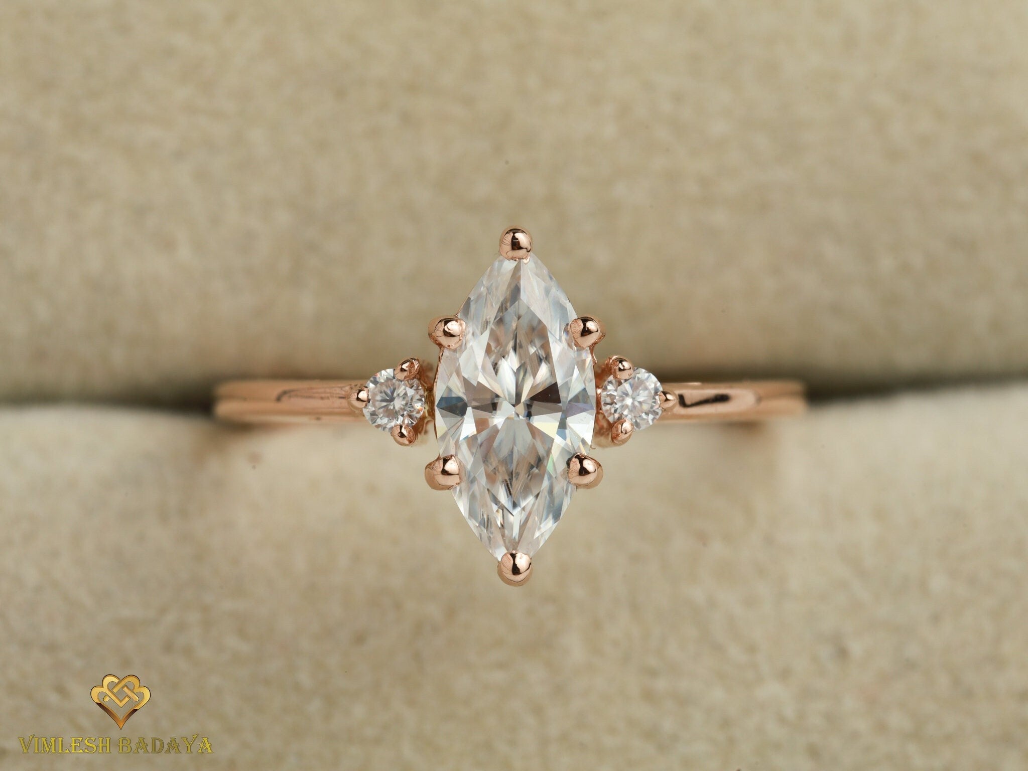 1ct Lab Grown Diamond Engagement Ring | Certified E-F/VS Lab Created Diamond | Three Stone Ring -