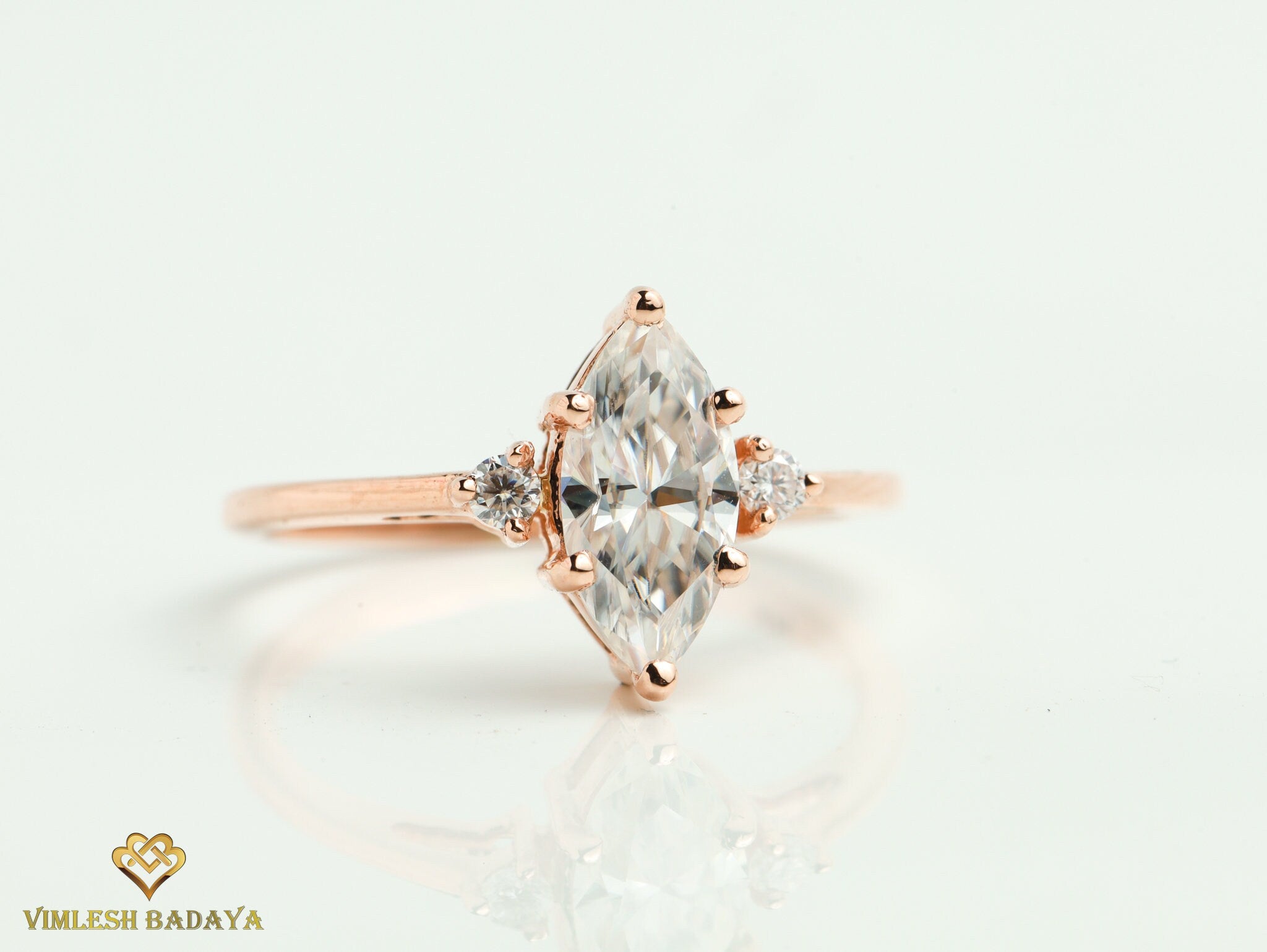 1ct Lab Grown Diamond Engagement Ring | Certified E-F/VS Lab Created Diamond | Three Stone Ring -