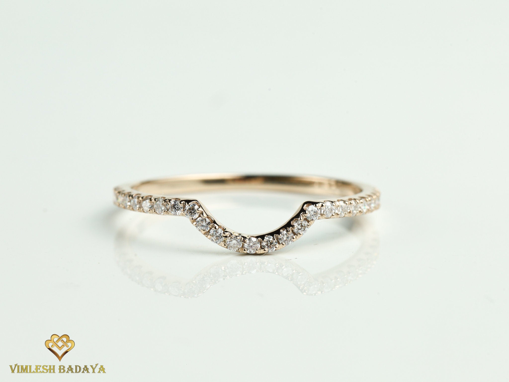 Curved Diamond Wedding Band | Stackable Diamond Wedding Ring | Elegant Wedding Band -