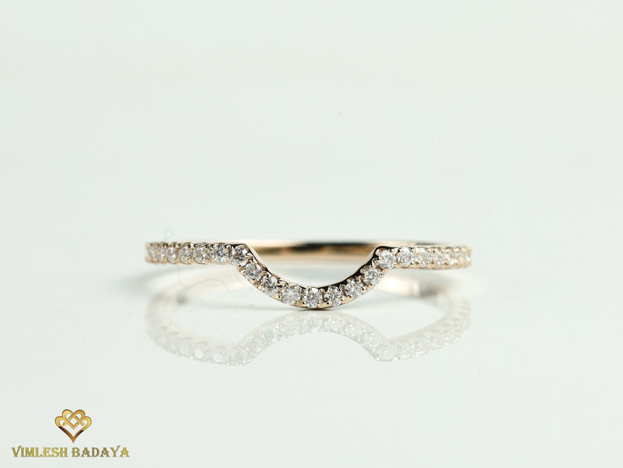 Curved Diamond Wedding Band | Stackable Diamond Wedding Ring | Elegant Wedding Band -